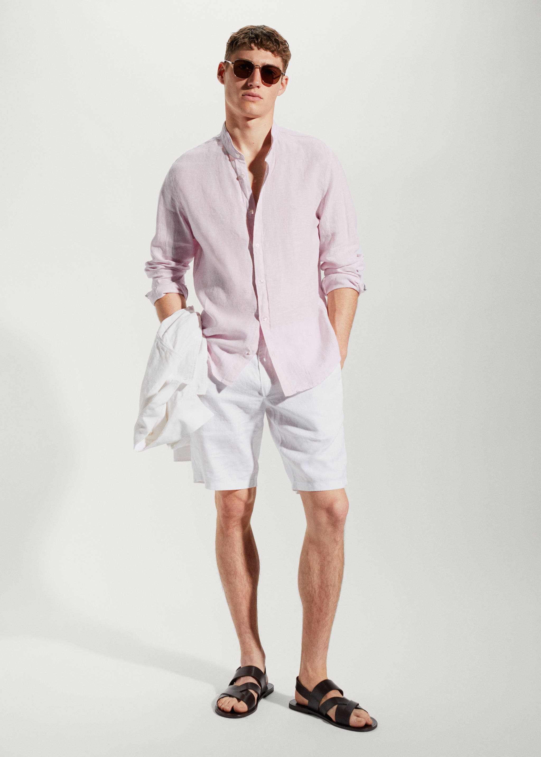 Hemd aus 100 % Leinen mit Mao-Kragen - Allgemeine Ansicht