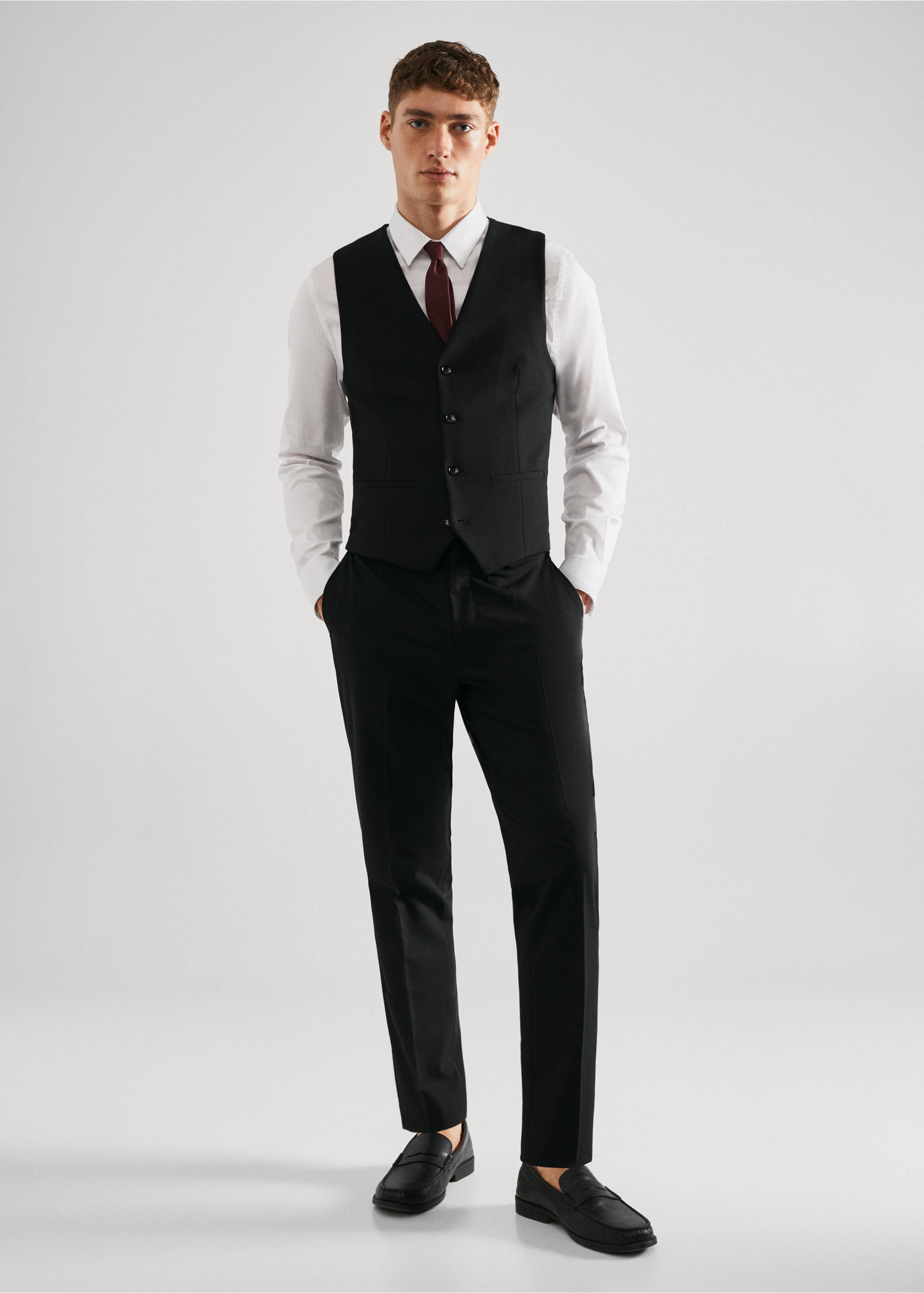 Super Slim Fit-Anzugweste aus Stretchstoff - Allgemeine Ansicht, Schwarz. Ref: 57040664-00.