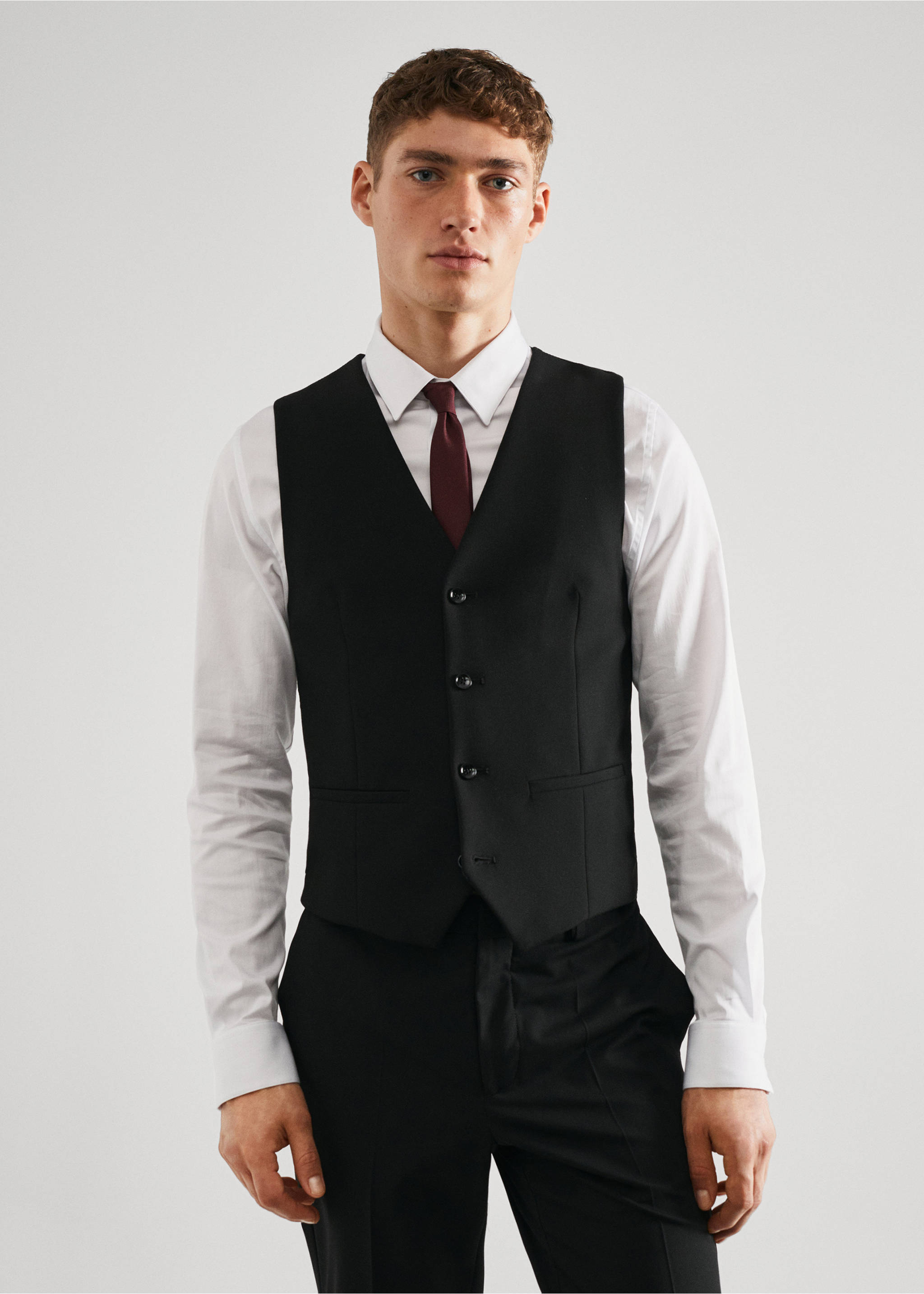 Super Slim Fit-Anzugweste aus Stretchstoff - Mittlere Ansicht, Schwarz. Ref: 57040664-00.