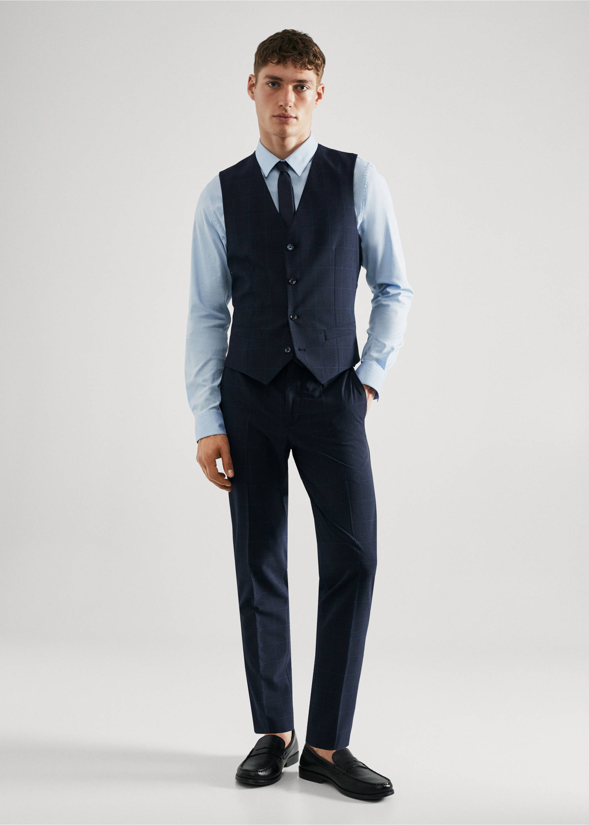 Geruit super slim-fit gilet - Overzichtstekening, Donkermarine. Ref: 57040666-00.