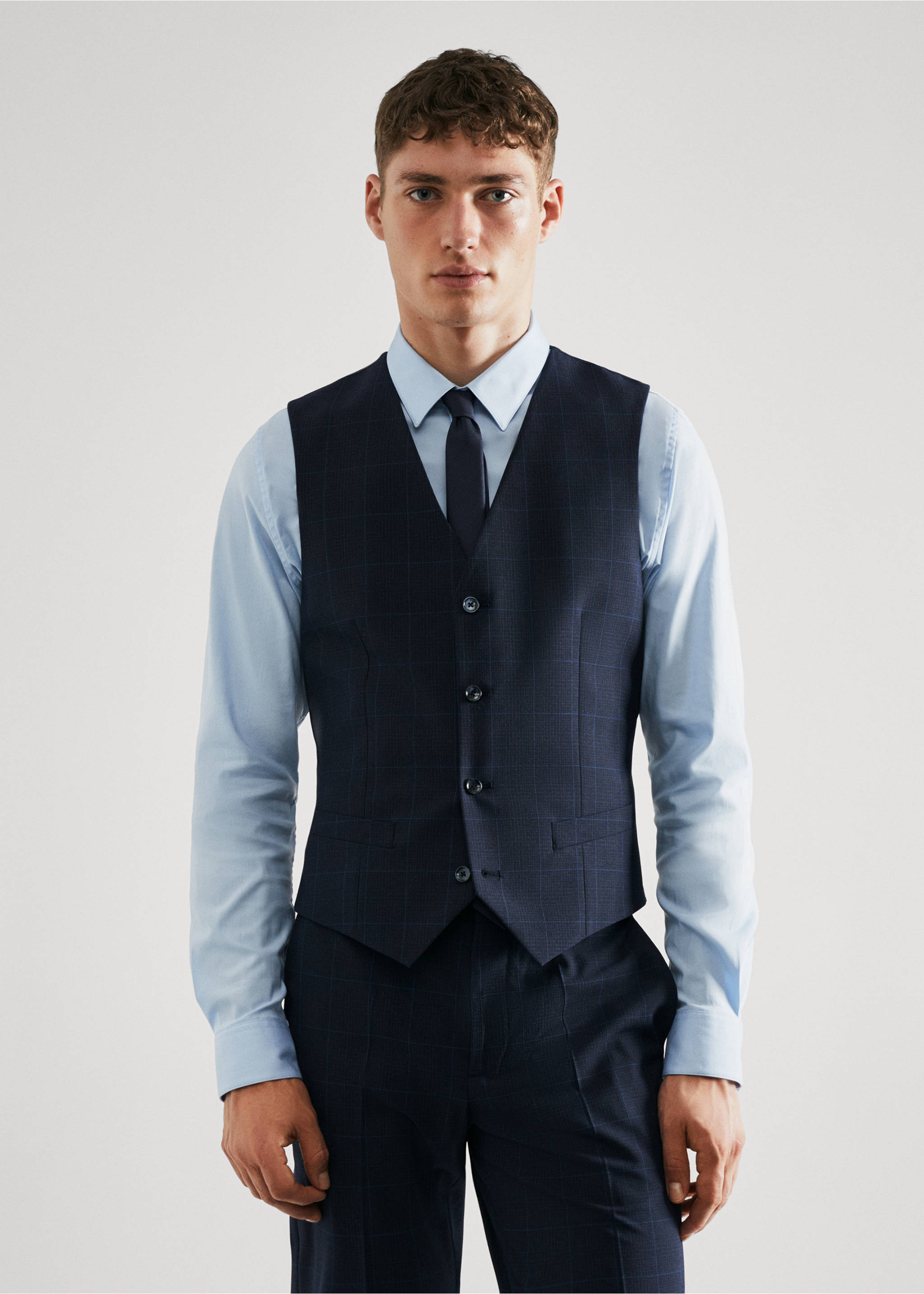 Geruit super slim-fit gilet - Middenvlak, Donkermarine. Ref: 57040666-00.