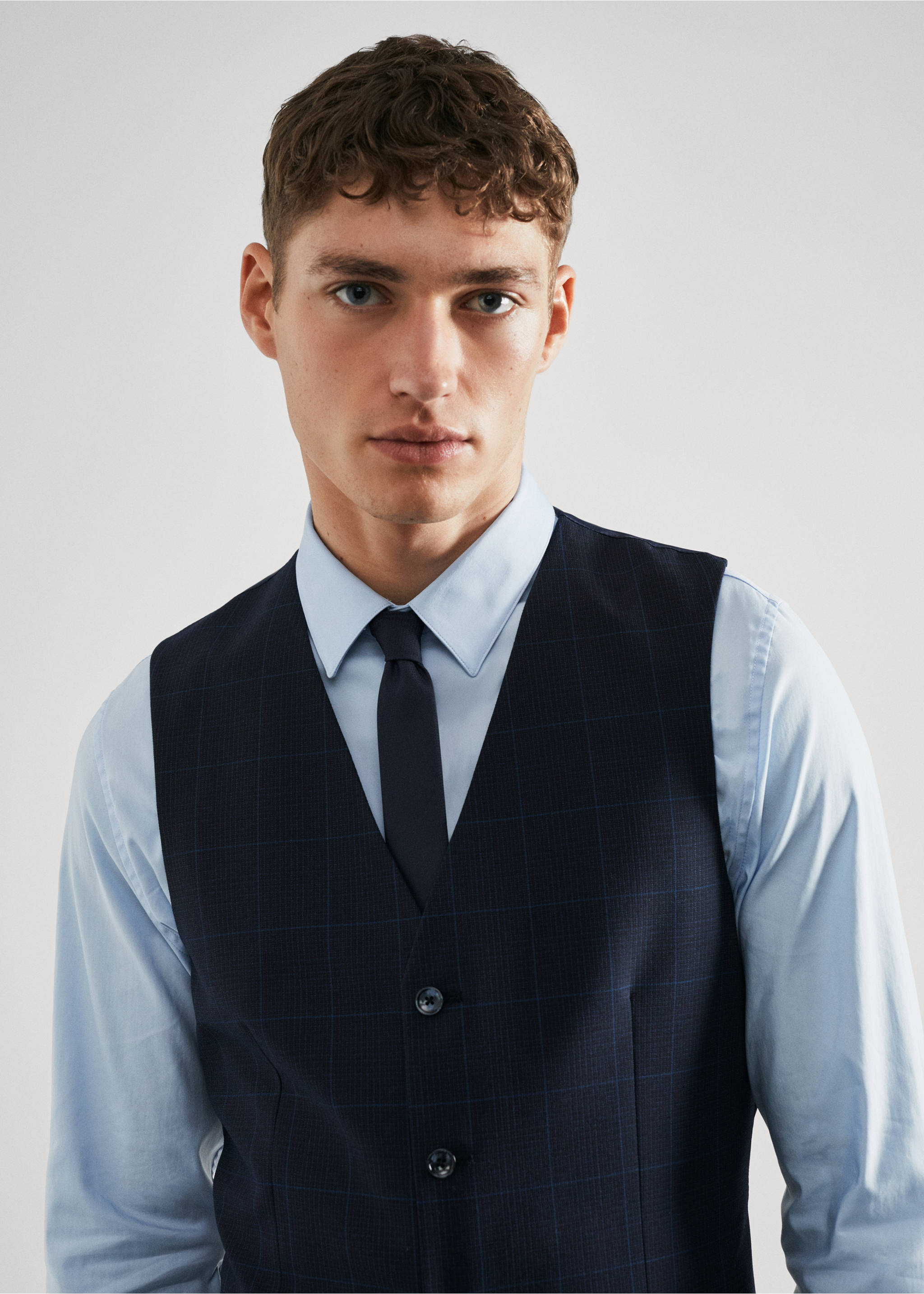 Geruit super slim-fit gilet - Detail van het artikel 1, Donkermarine. Ref: 57040666-00.