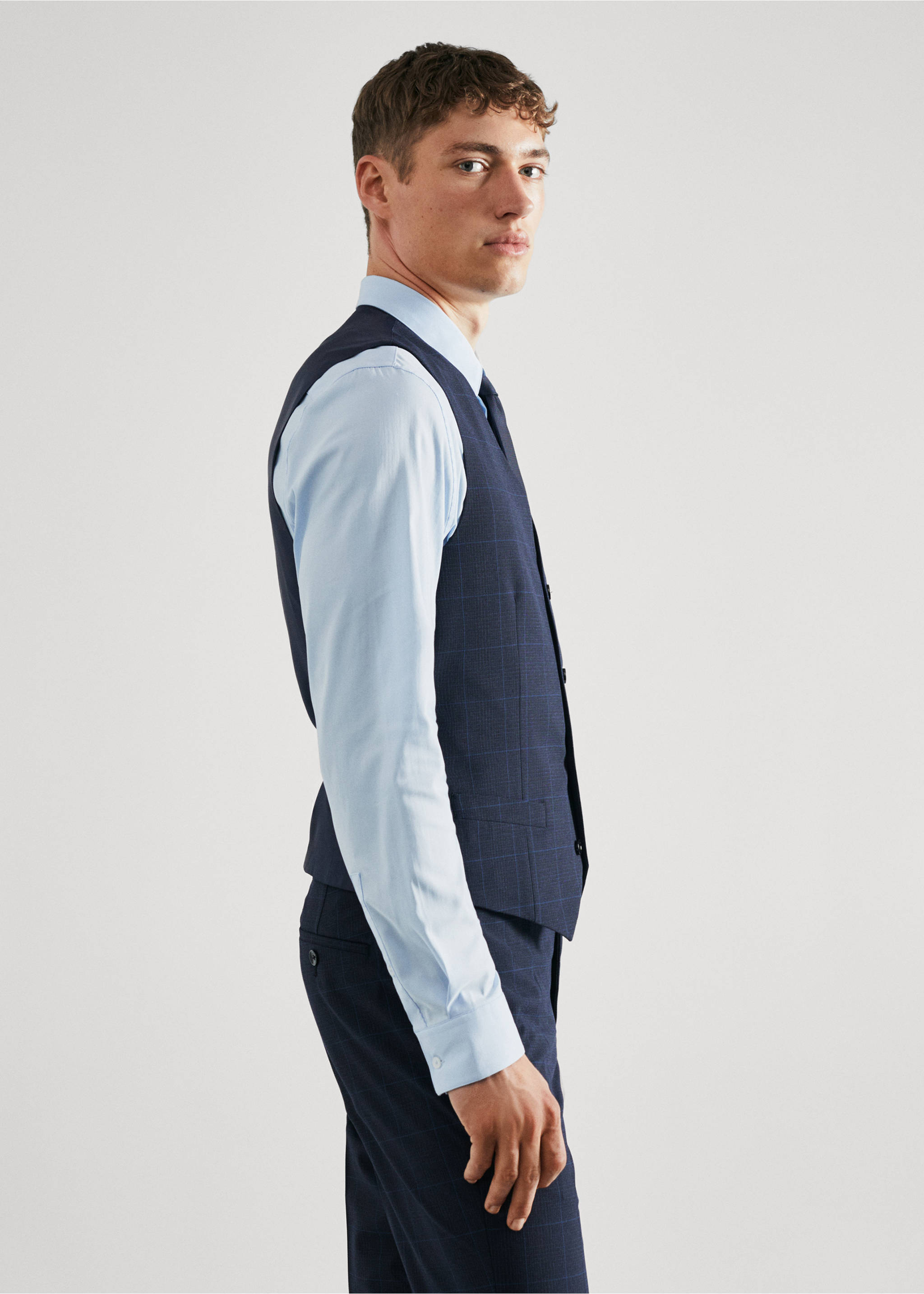 Geruit super slim-fit gilet - Detail van het artikel 2, Donkermarine. Ref: 57040666-00.