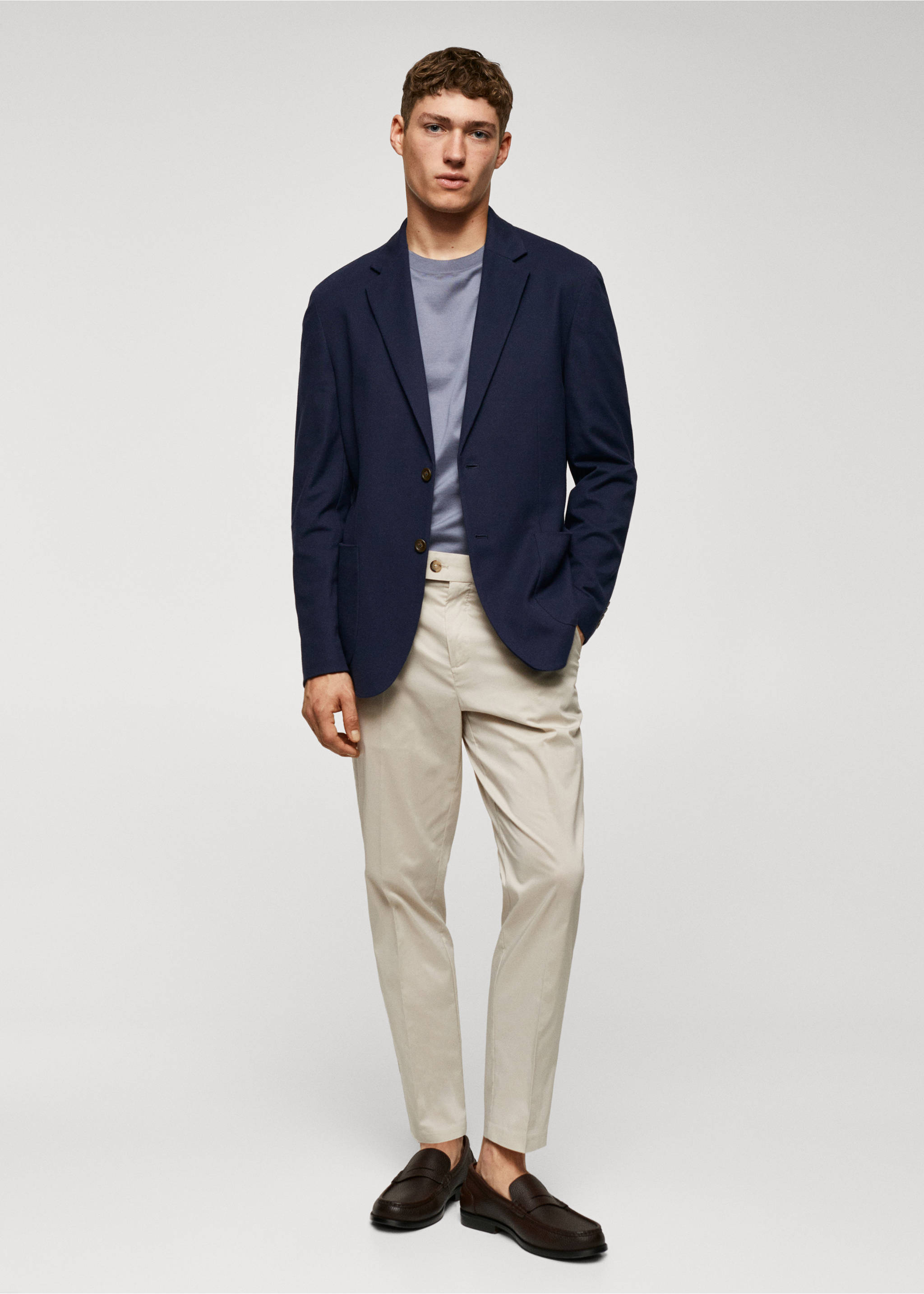 Strukturierter Slim Fit-Baumwollblazer - Allgemeine Ansicht, Marineblau. Ref: 57040670-00.