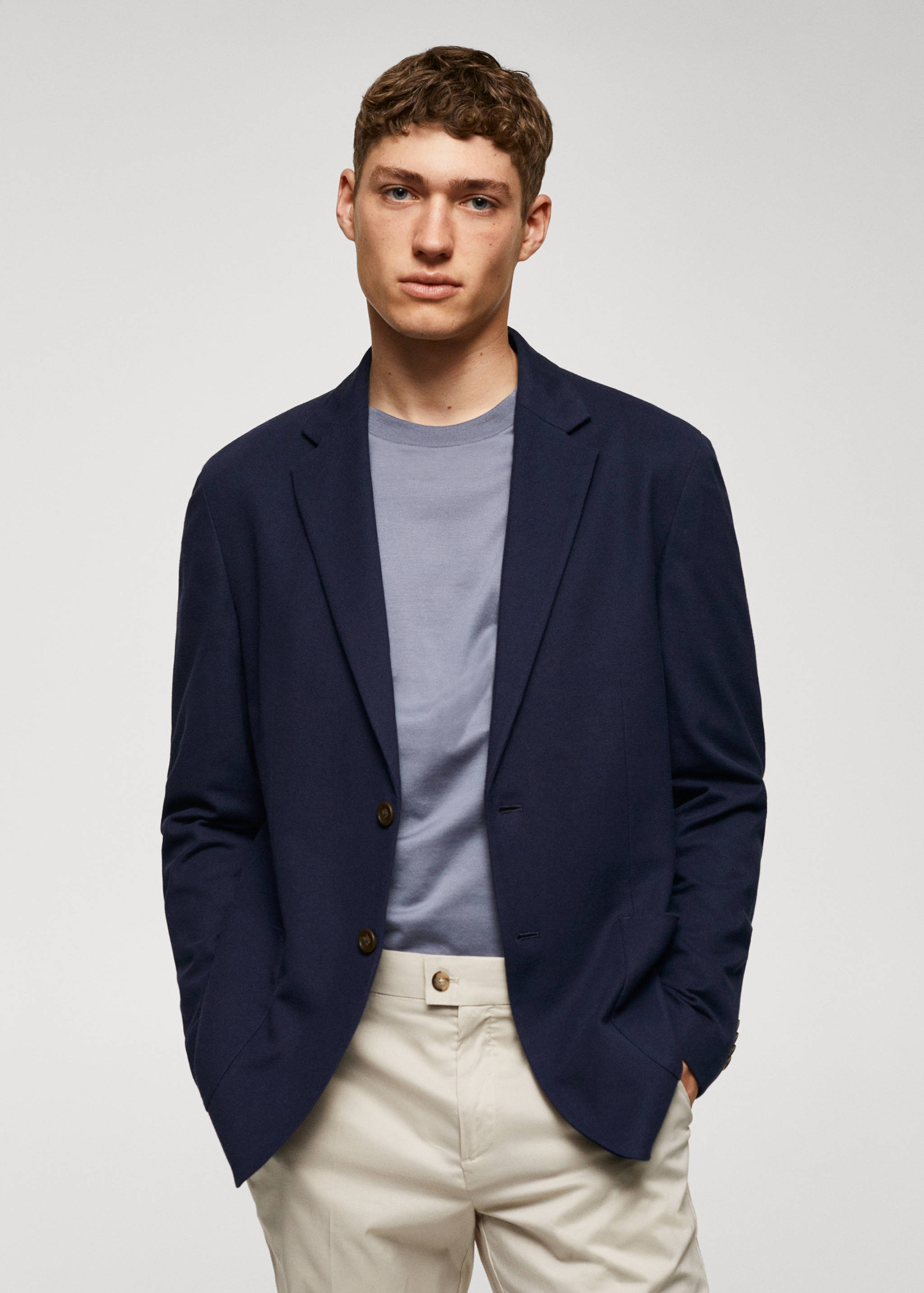 Strukturierter Slim Fit-Baumwollblazer - Mittlere Ansicht