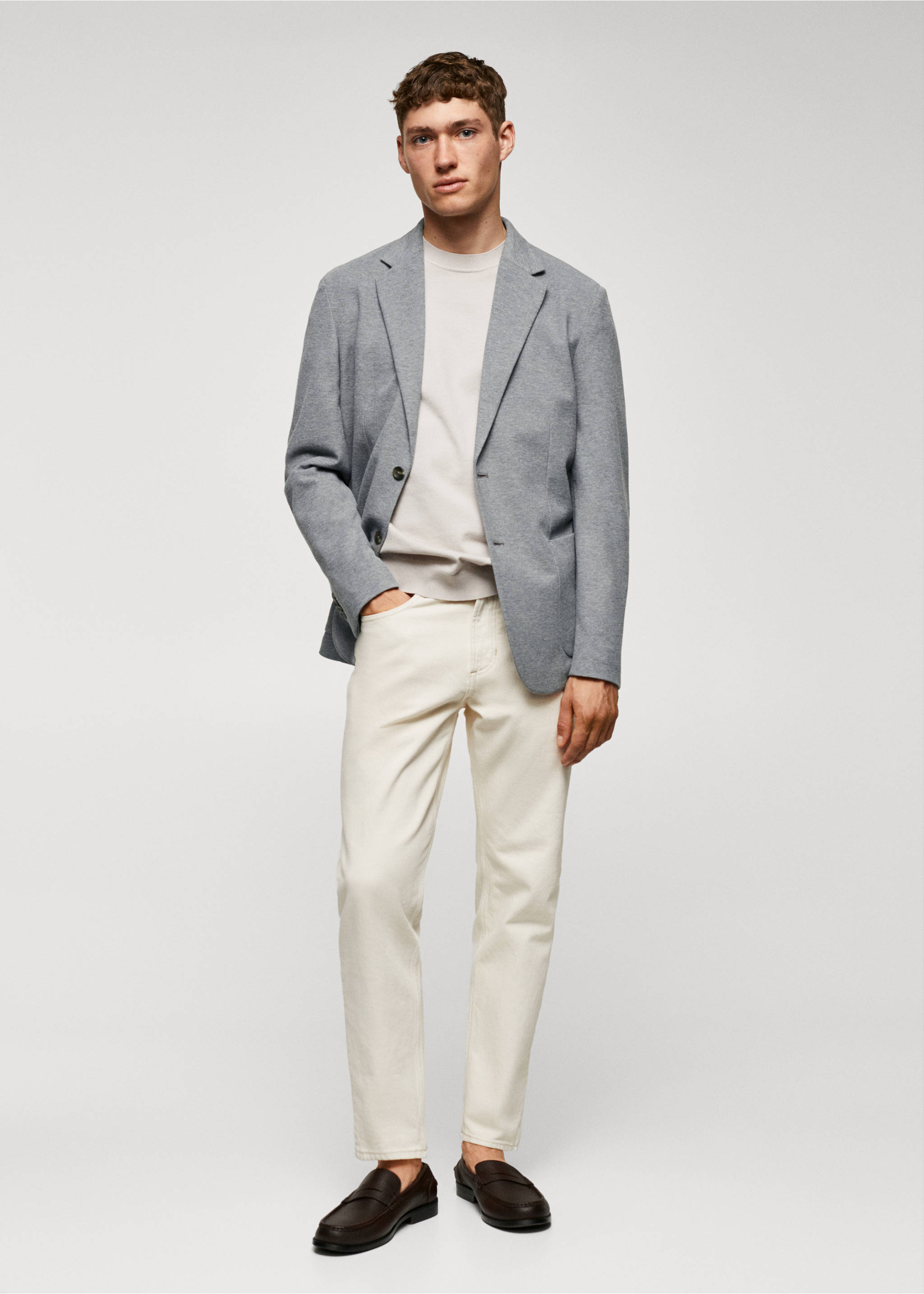 Structured slim fit cotton blazer - General plane, Grey. Ref: 57040670-00.