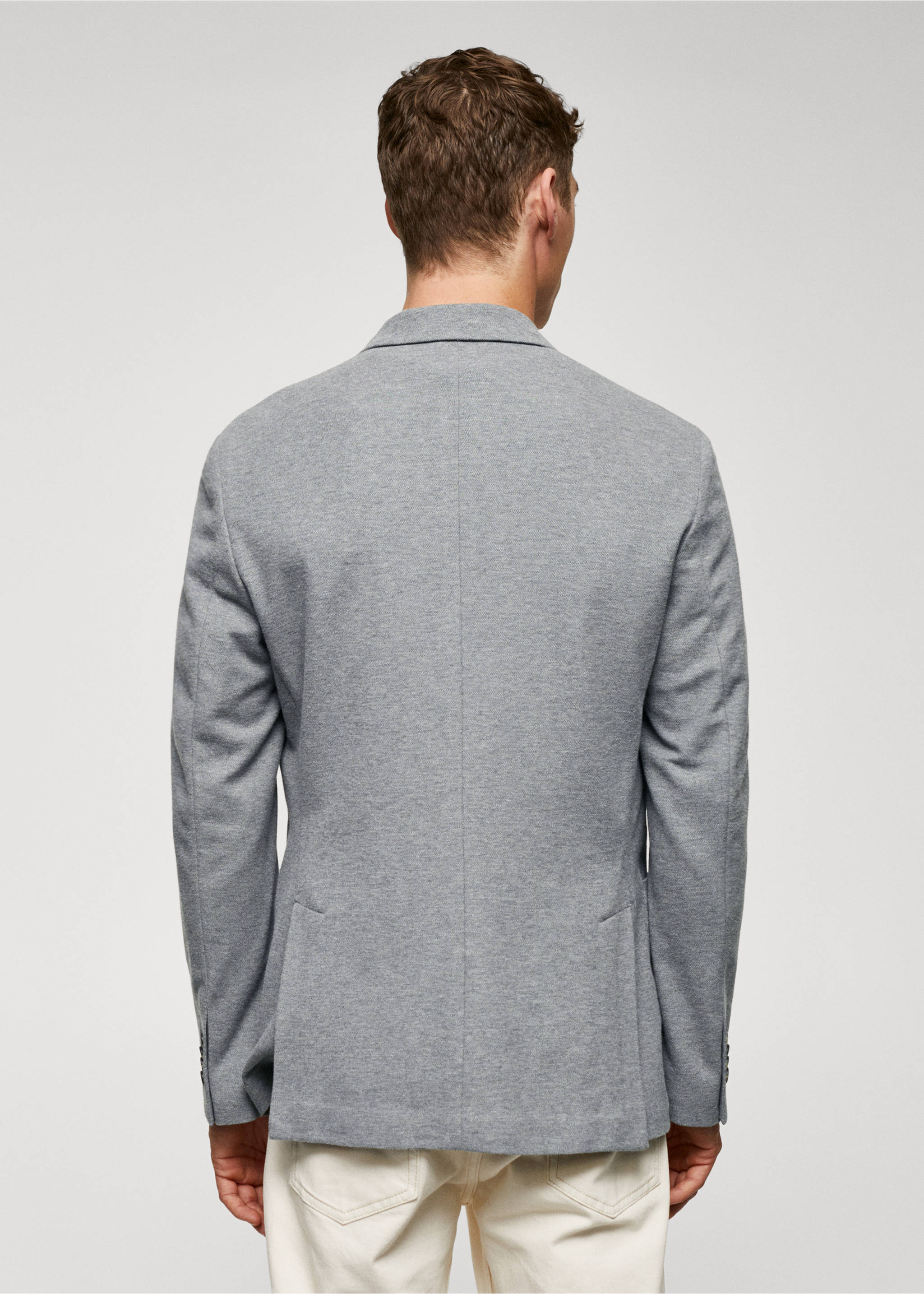 Structured slim fit cotton blazer - Reverse of the article, Grey. Ref: 57040670-00.