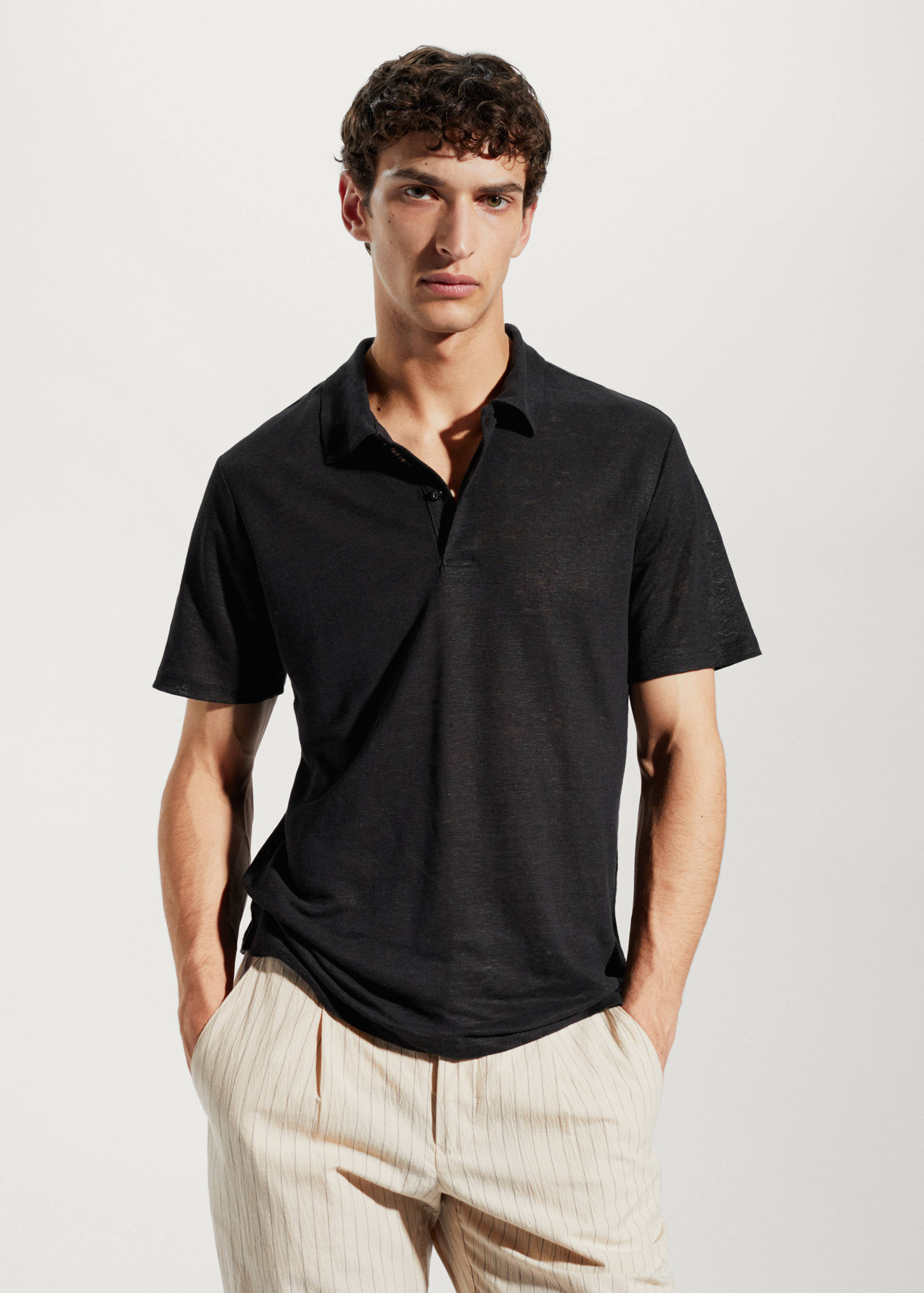 Slim fit 100% linen polo shirt - Medium plane