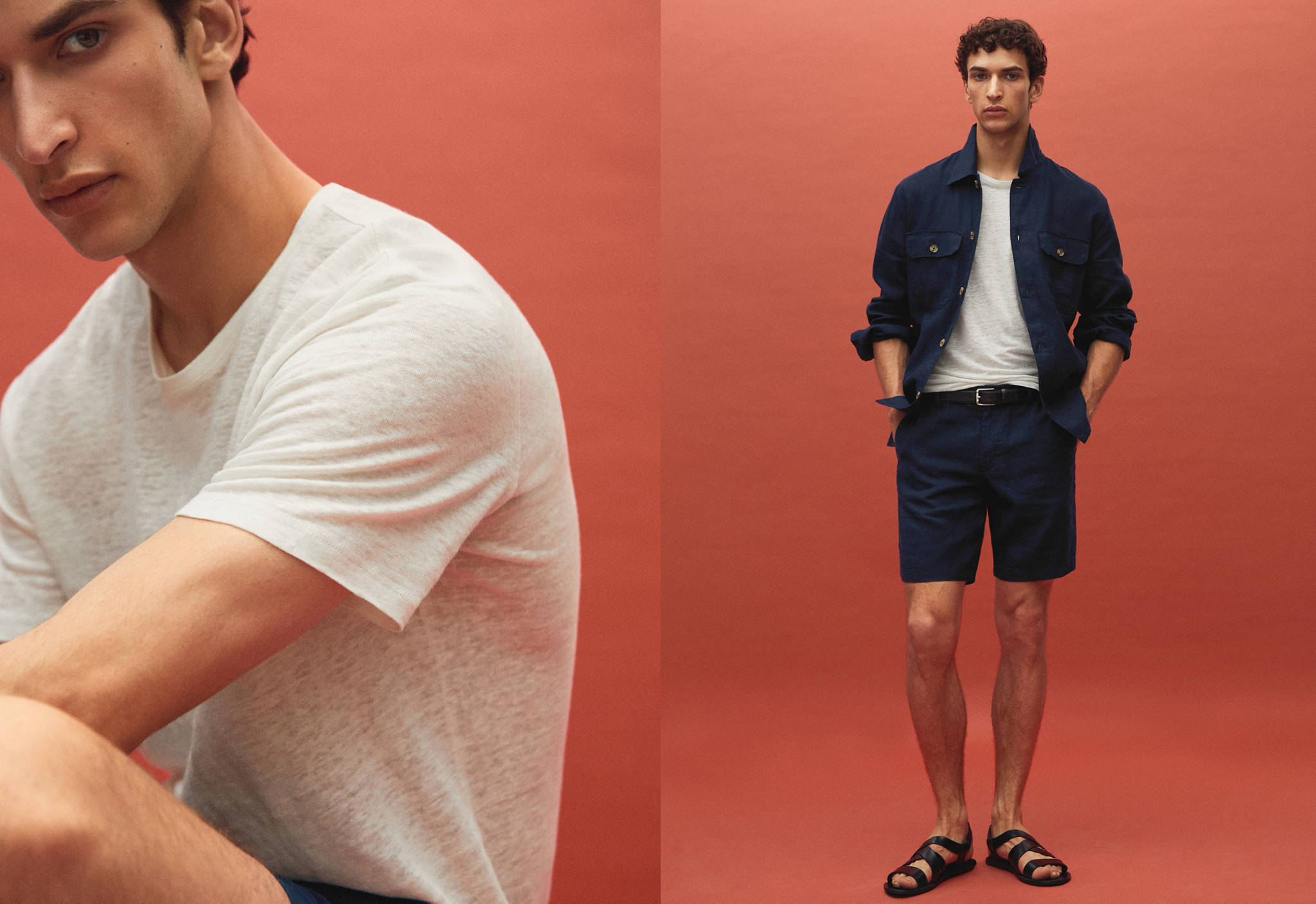 Camiseta Slim Fit 100% lino - Plano panorámico
