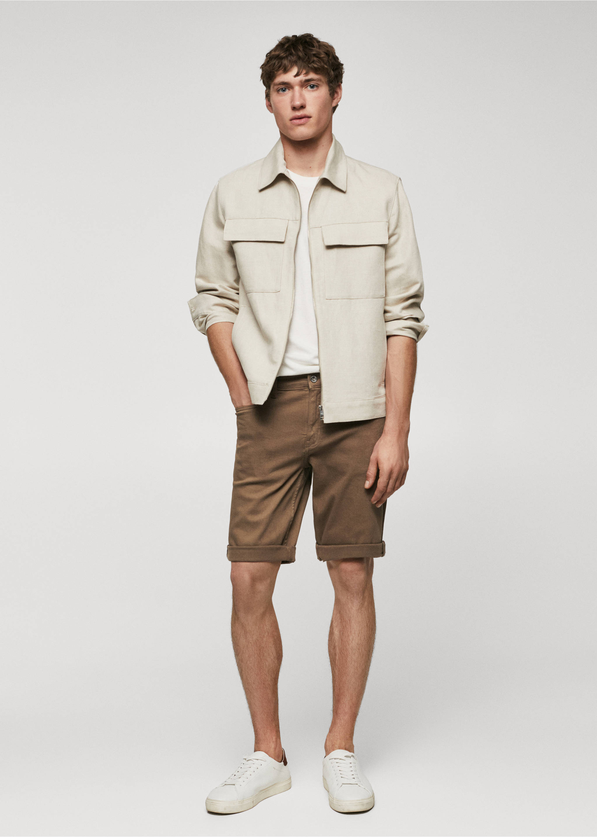 Slim-fit denim bermuda shorts - General plane, Brown. Ref: 57040688-00.