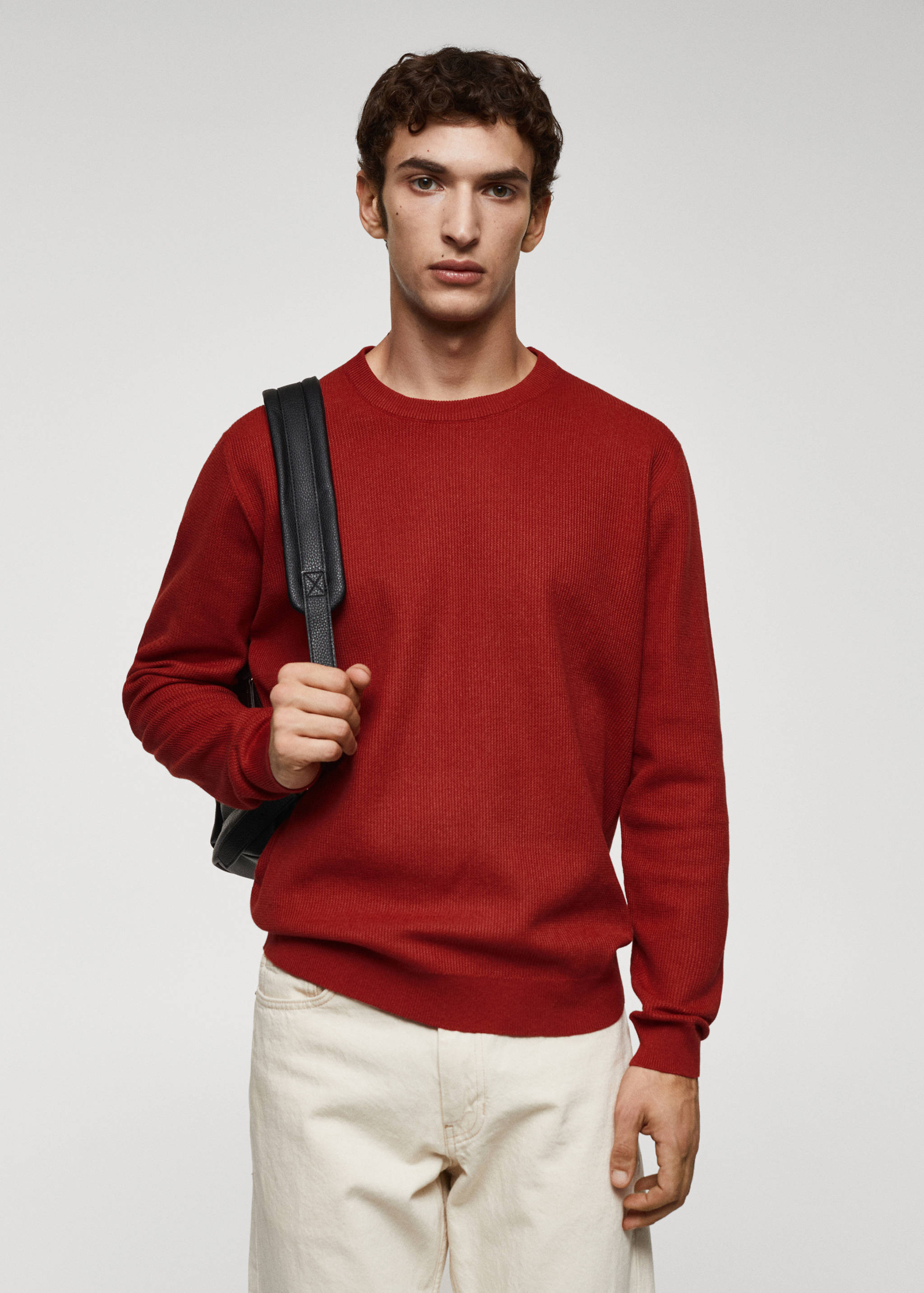 Bavlněný svetr se strukturou - Náhled ve středové rovině