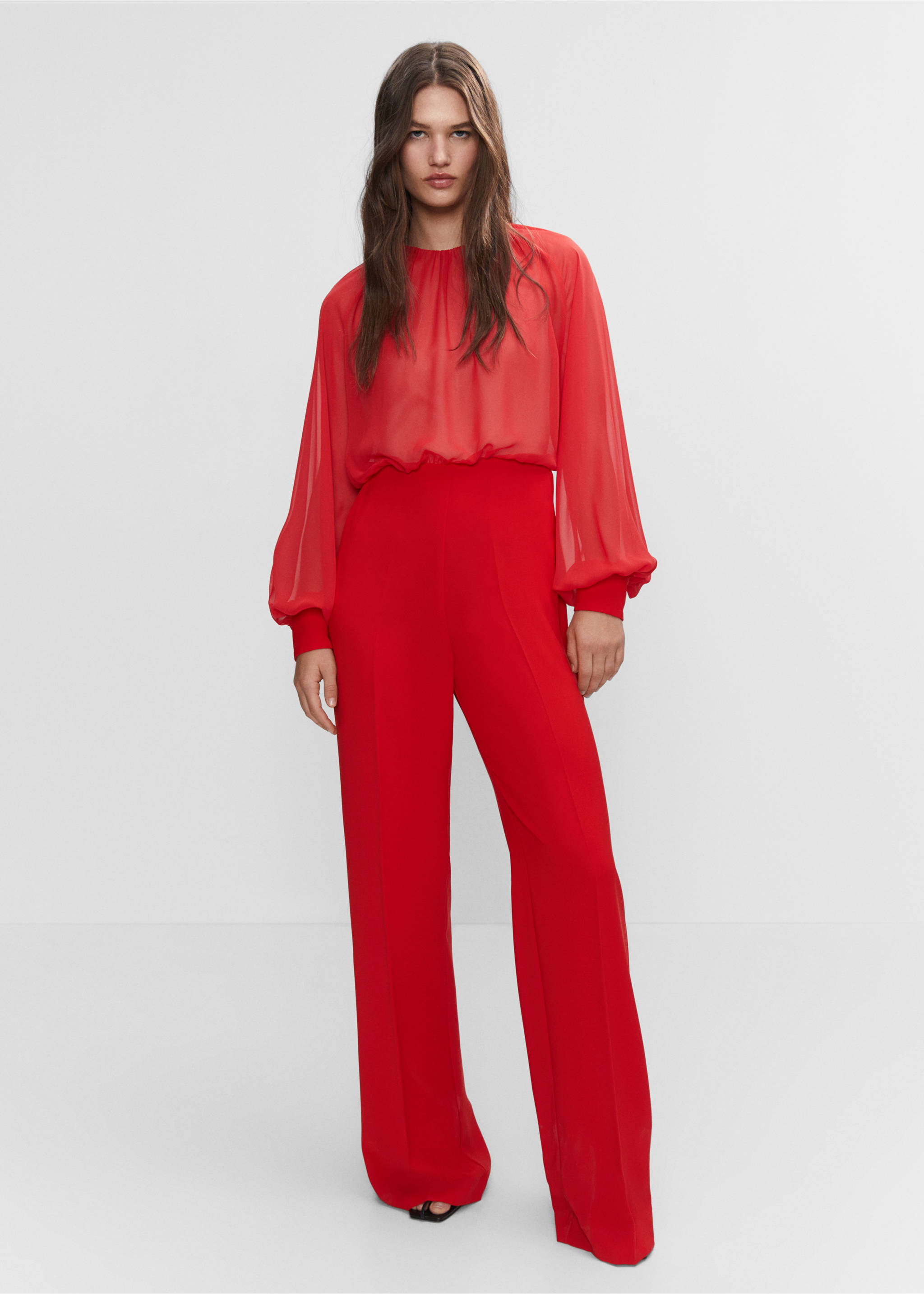 Semi-transparent chiffon jumpsuit - General plane, Coral Red. Ref: 57040811-00.