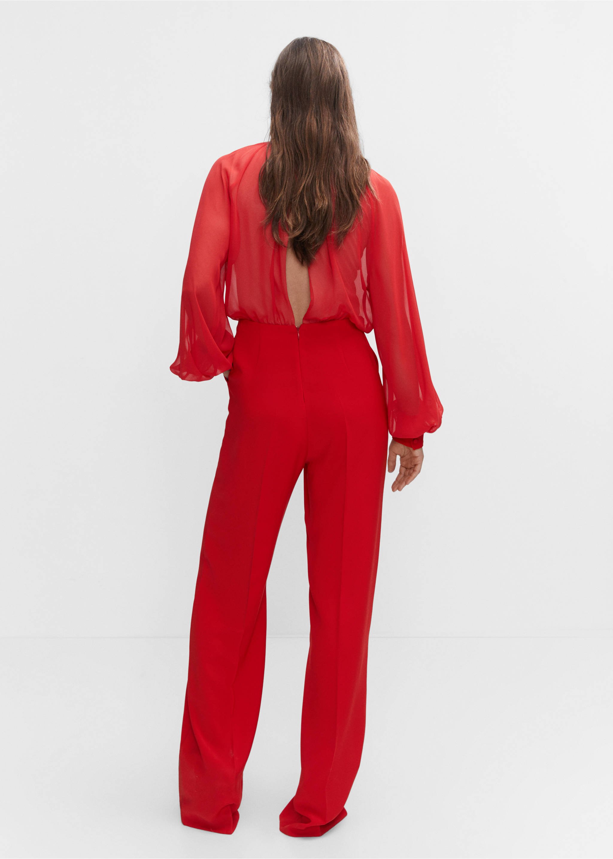 Semi-transparent chiffon jumpsuit - Reverse of the article, Coral Red. Ref: 57040811-00.