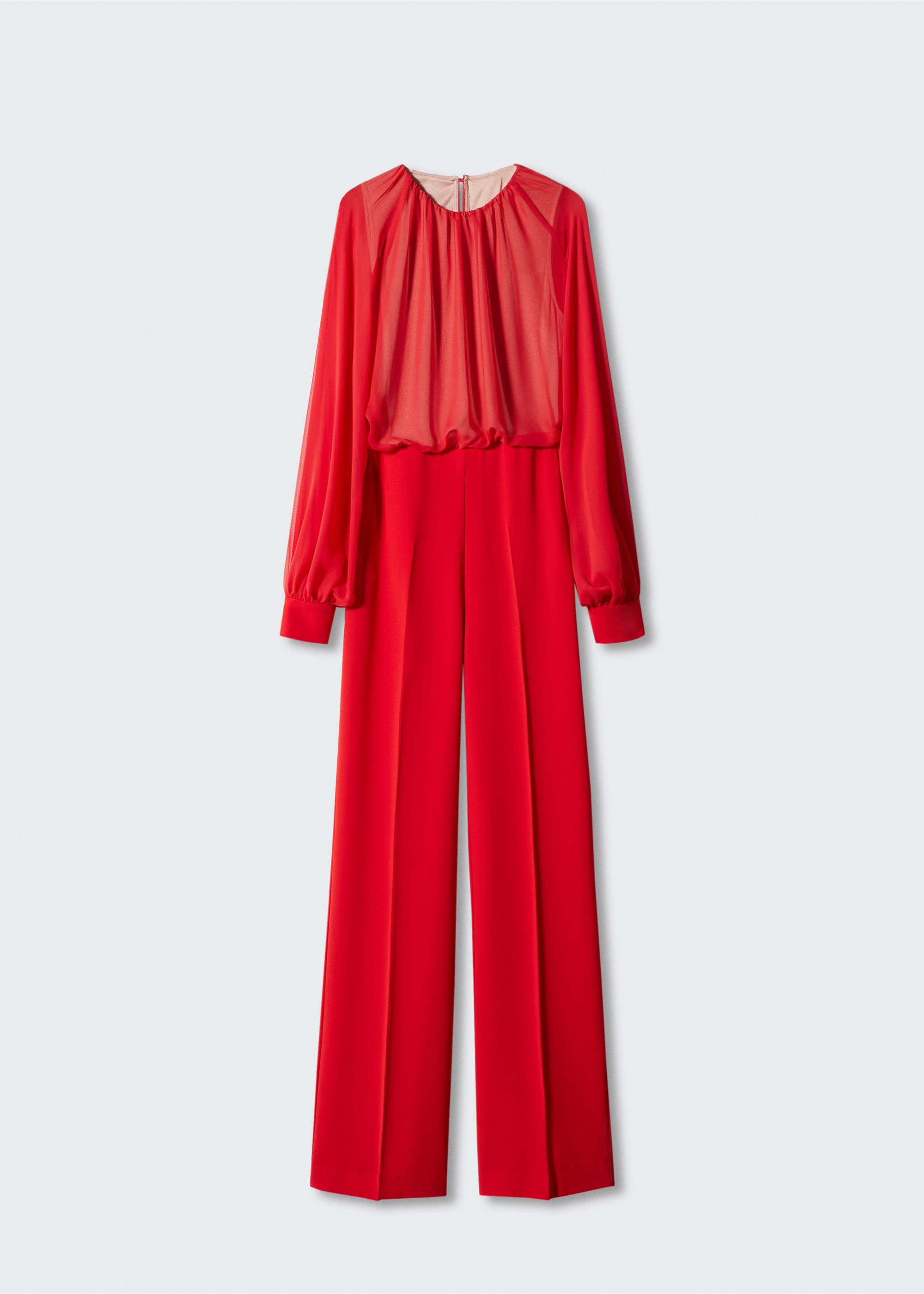 Semi-transparent chiffon jumpsuit - Article without model, Coral Red. Ref: 57040811-00.