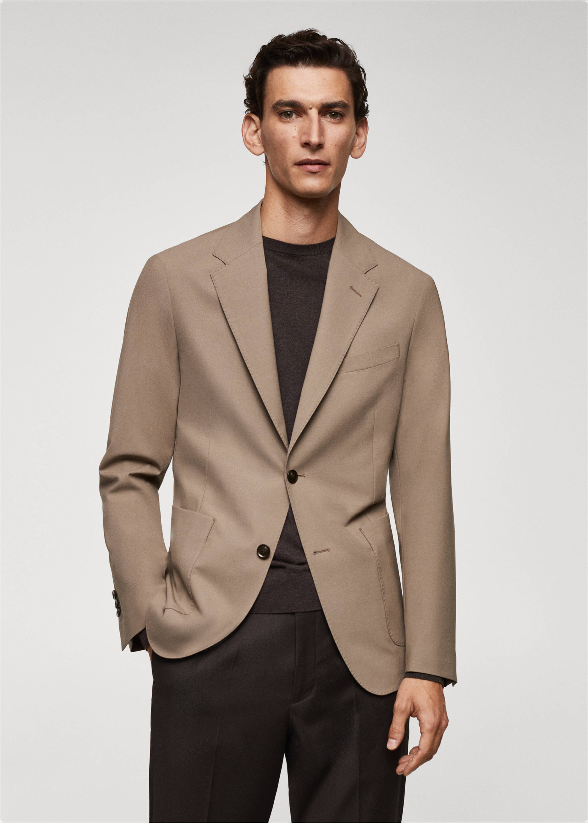 Slim Fit-Sakko aus Schurwolle - Mittlere Ansicht, Beige. Ref: 57040928-00.