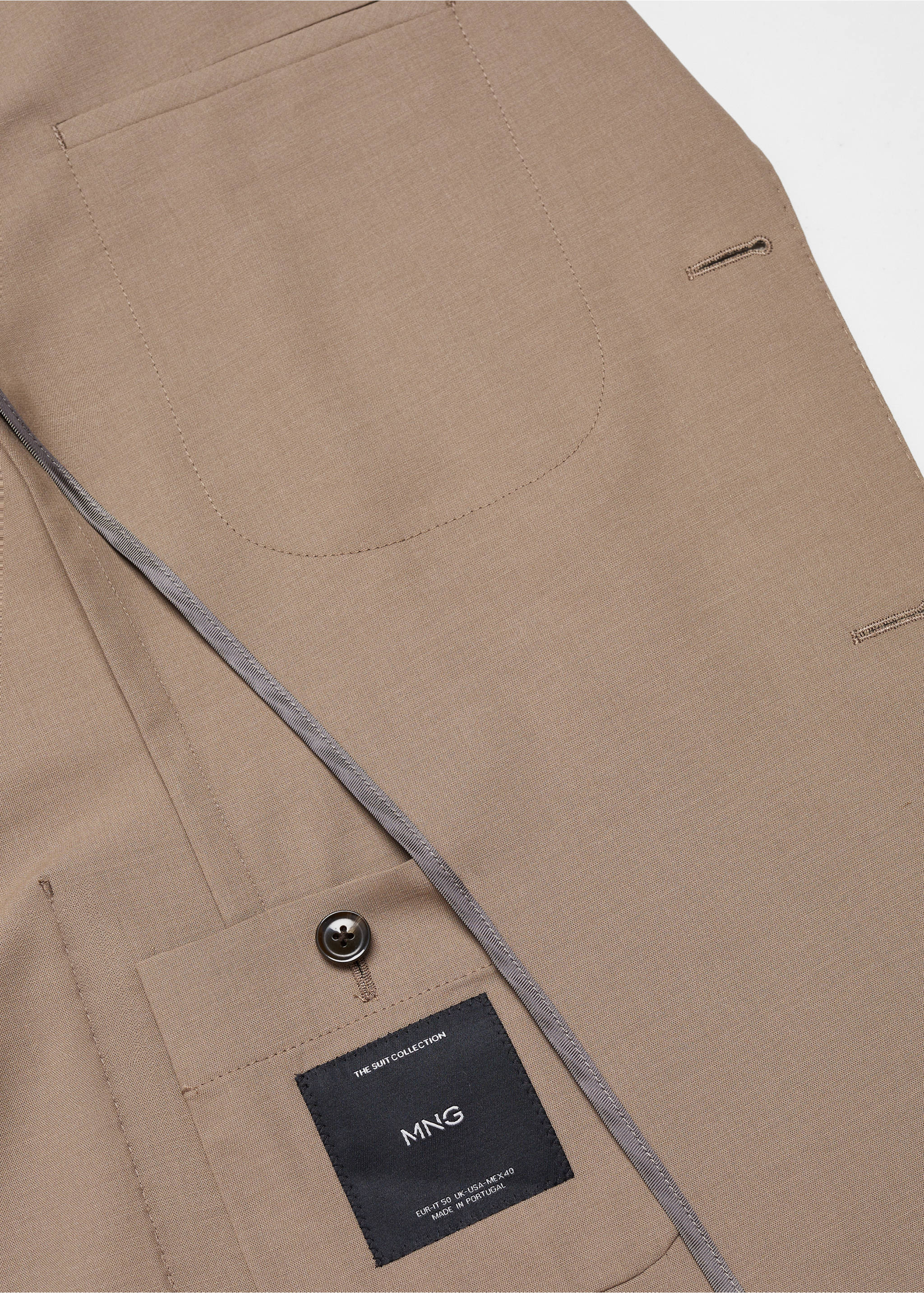 Slim Fit-Sakko aus Schurwolle - Detail des Artikels 8, Beige. Ref: 57040928-00.