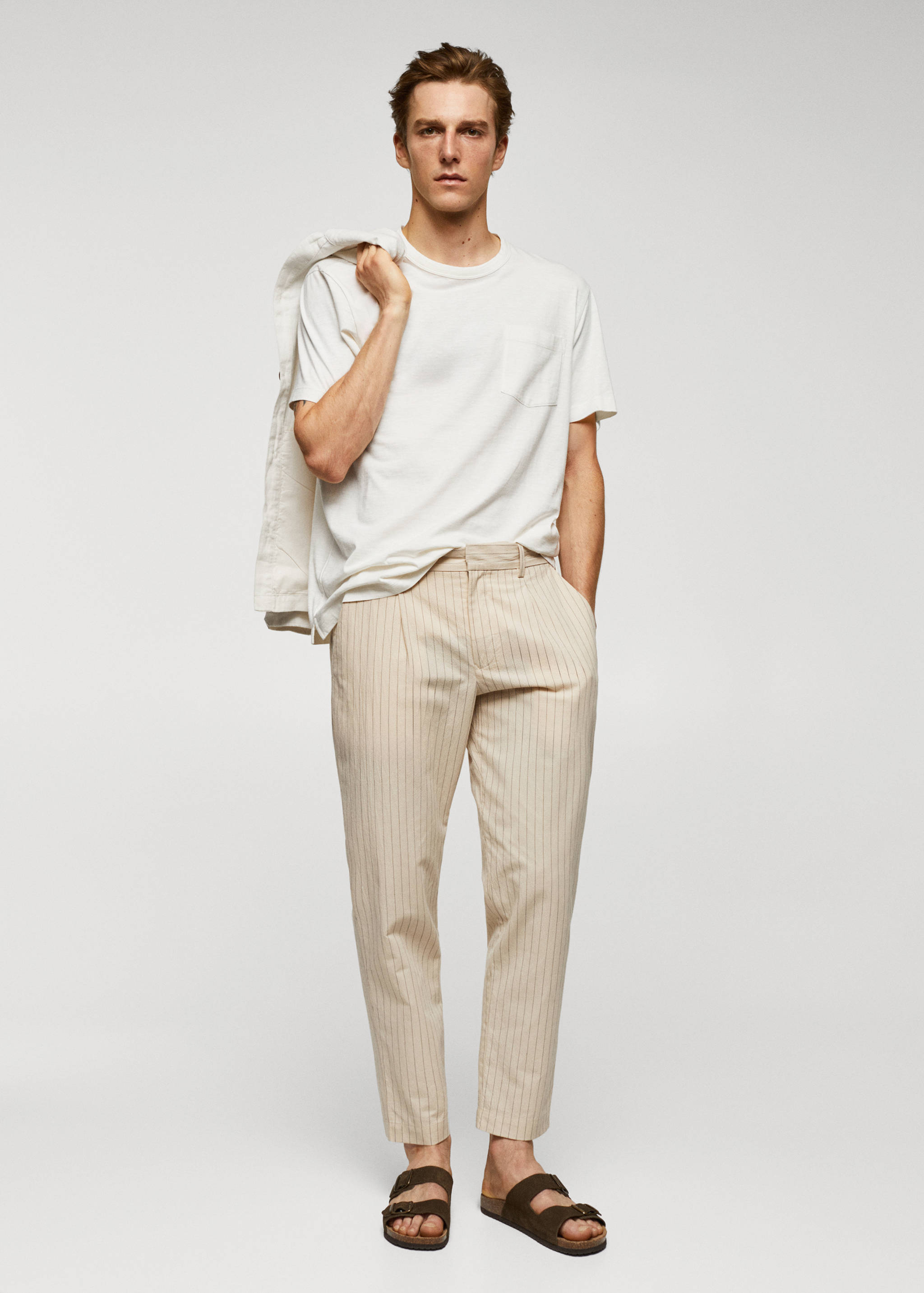 Cotton-linen seersucker trousers - General plane