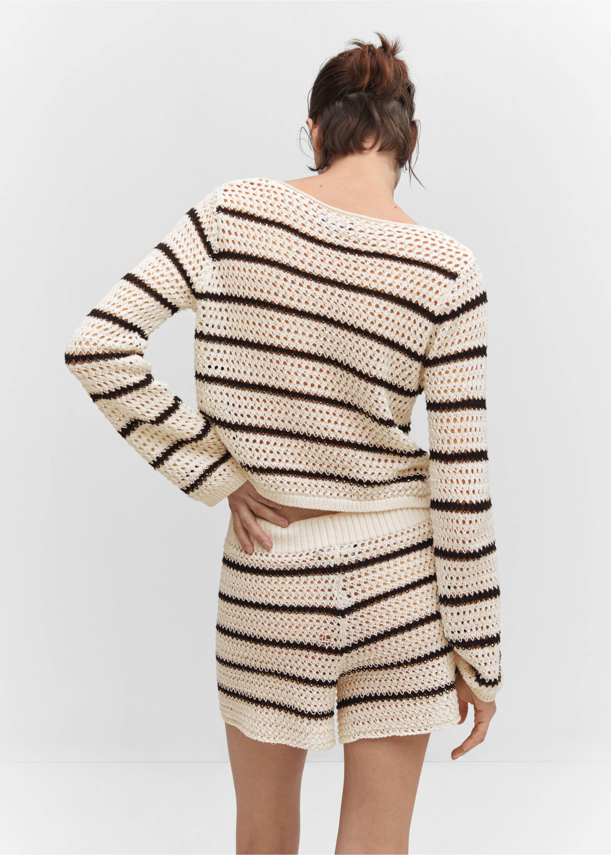 Striped openwork knit sweater - Reverse of the article, Ecru. Ref: 57042881-00.