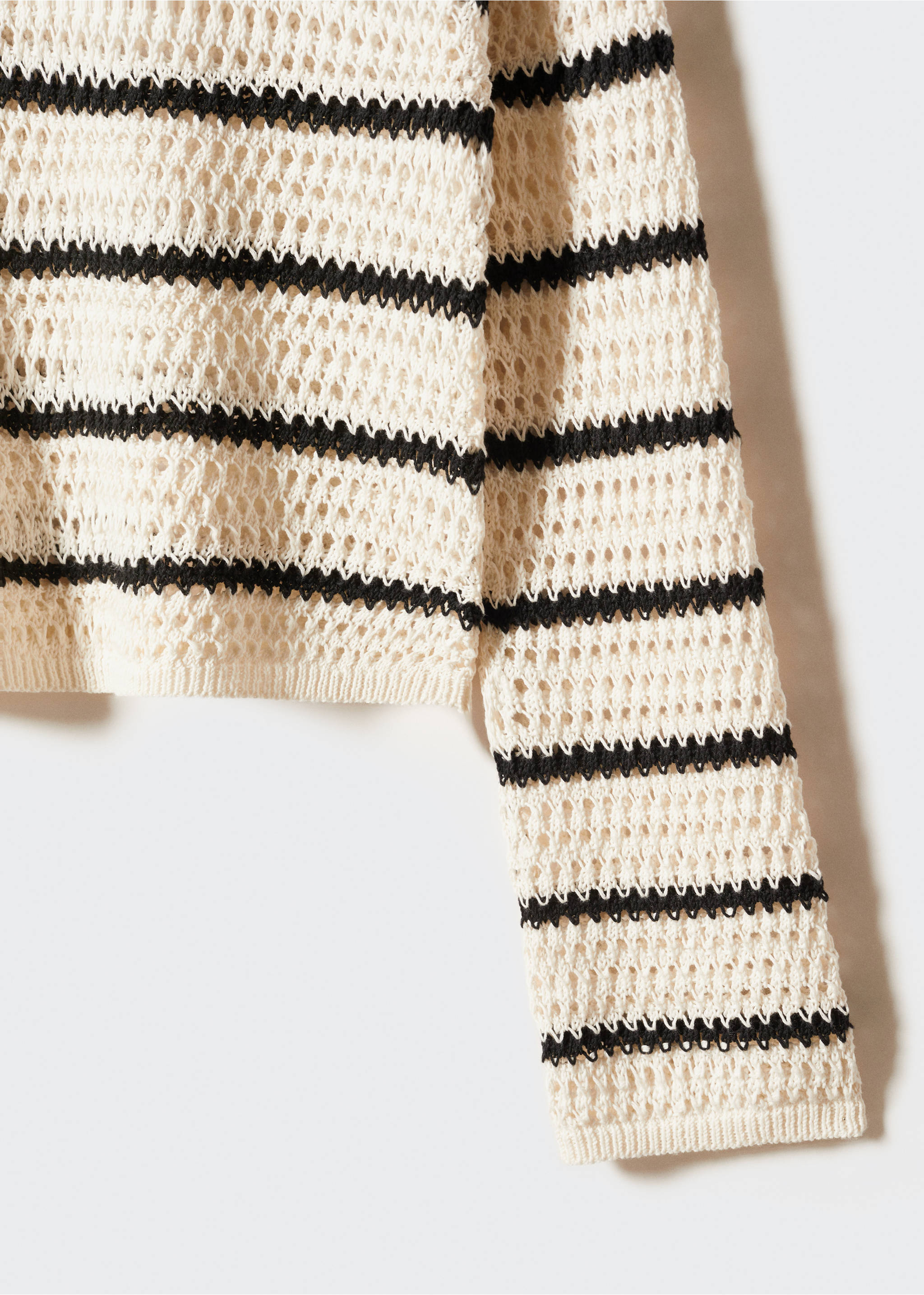 Striped openwork knit sweater - Details of the article 8, Ecru. Ref: 57042881-00.