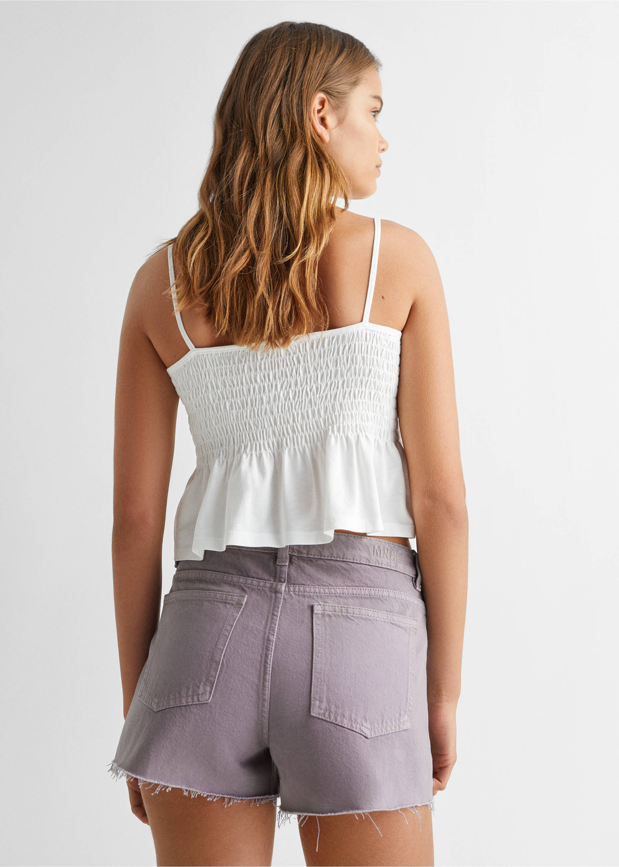 Medium-waist denim shorts - Reverse of the article, Lilac. Ref: 57043255-00.