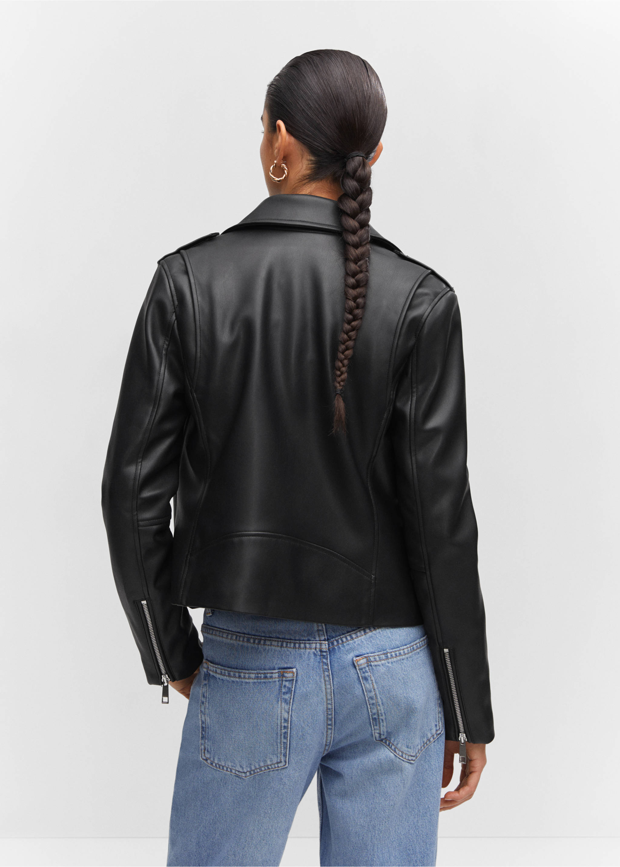 Faux-leather biker jacket - Reverse of the article, Black. Ref: 57043798-00.