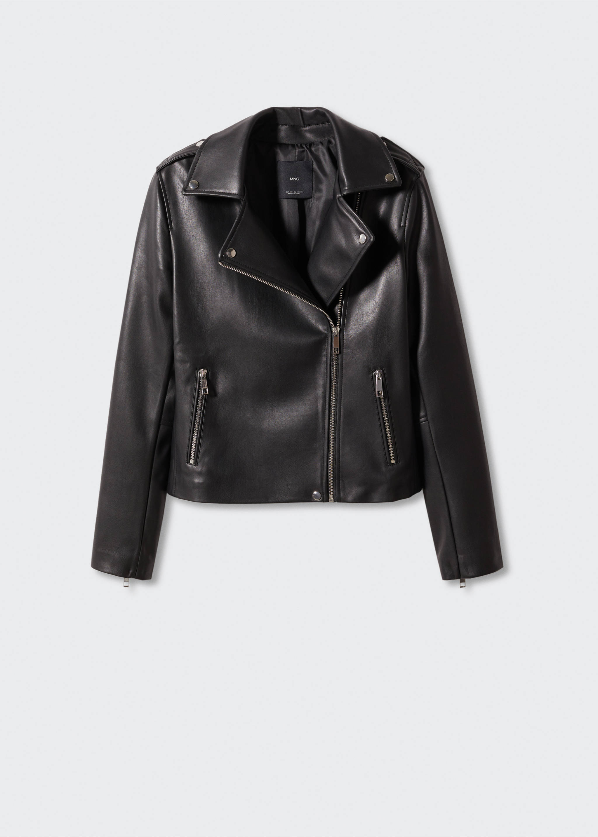 Faux-leather biker jacket - Article without model, Black. Ref: 57043798-00.