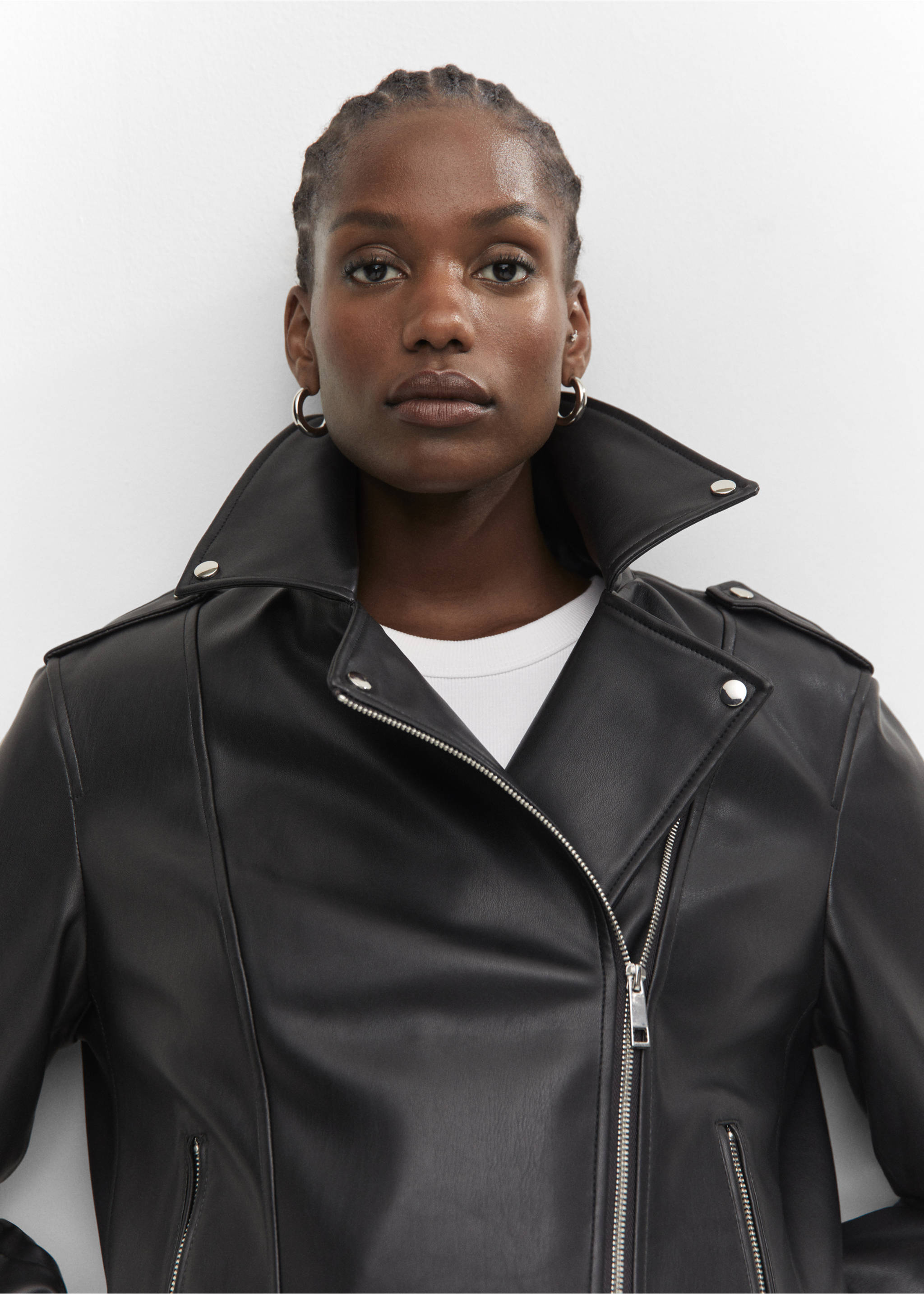 Faux-leather biker jacket - Details of the article 4, Black. Ref: 57043798-00.