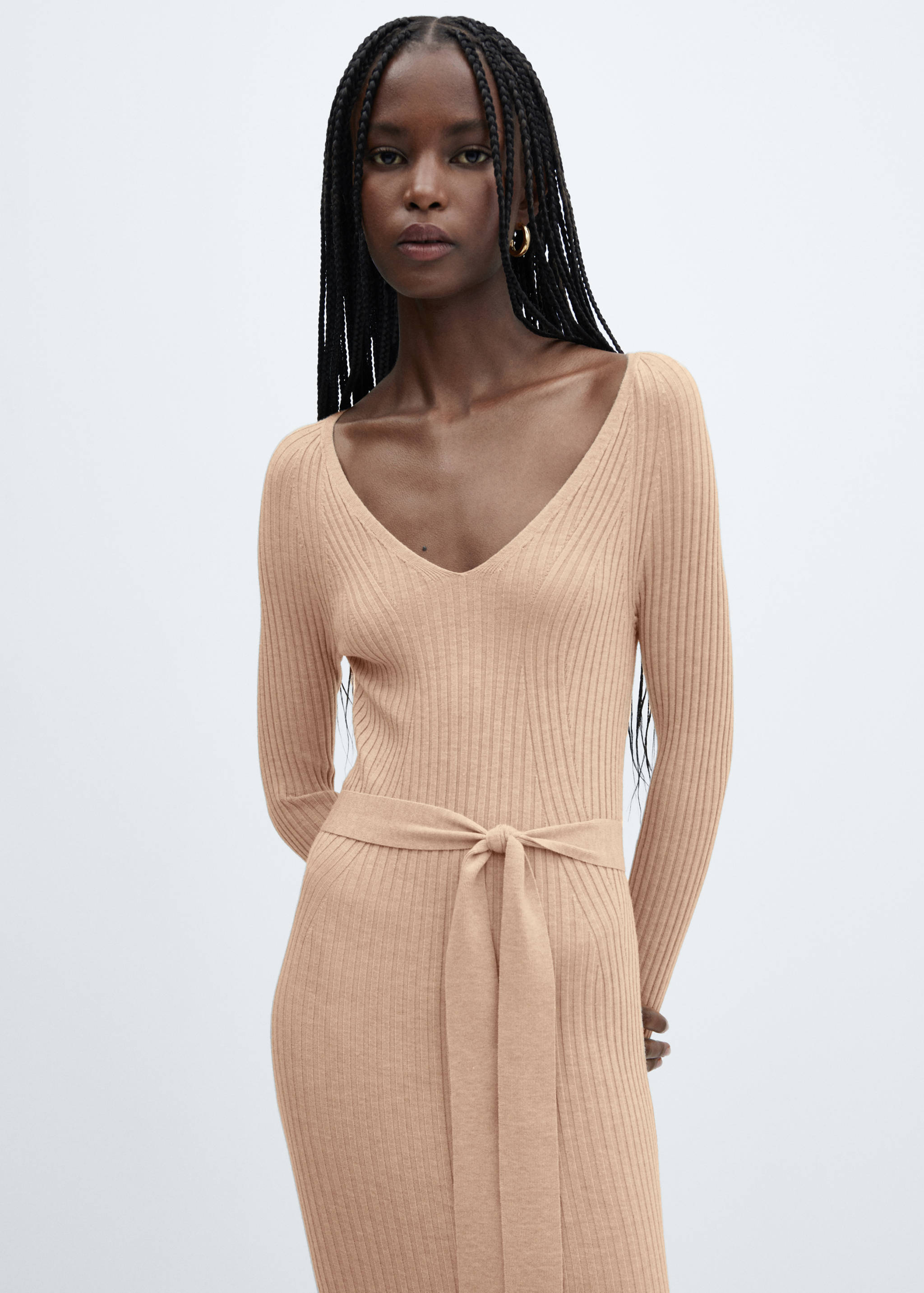 Knitted midi-dress with belt - Medium plane