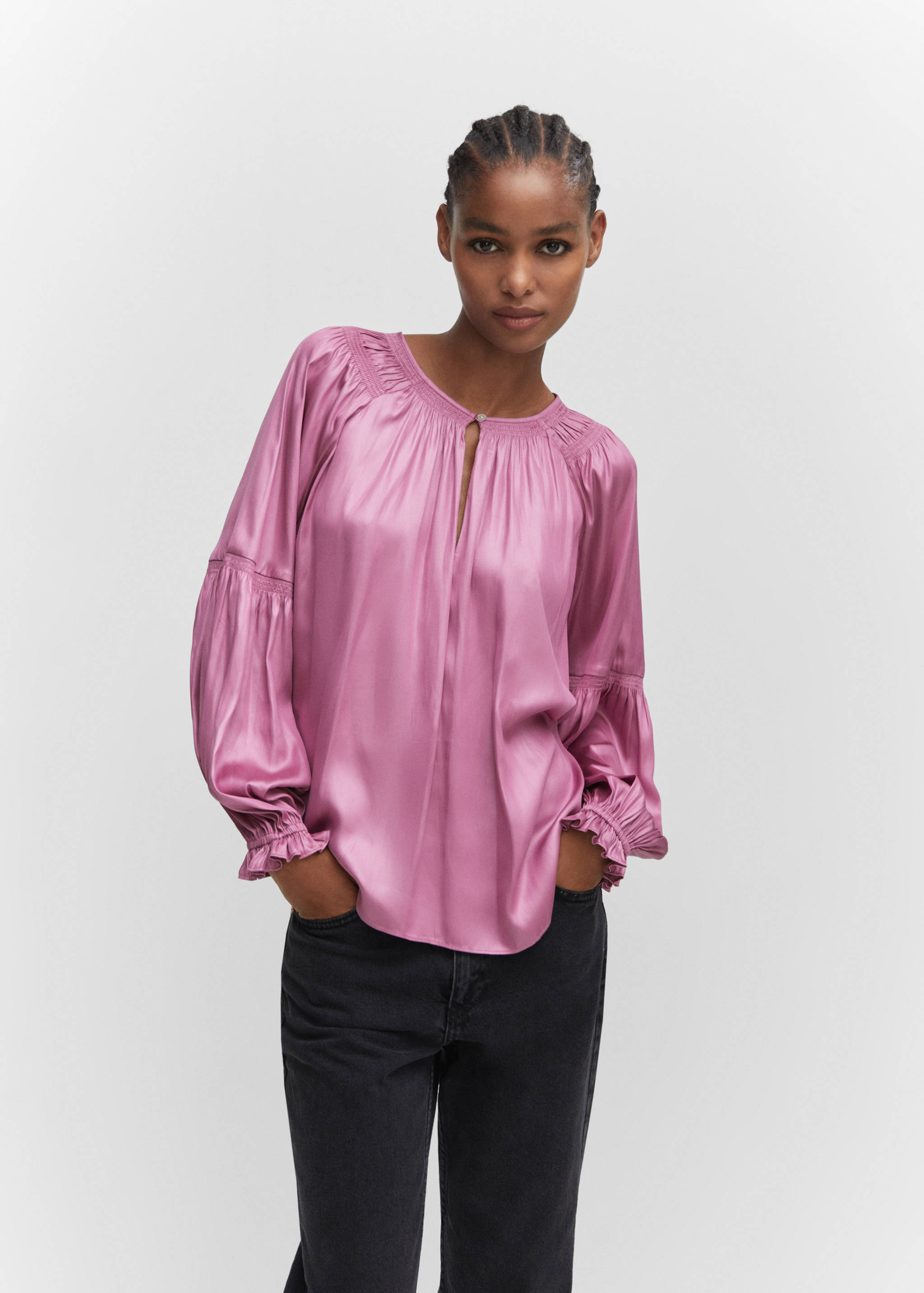 Pleated blouse with button - Medium plane