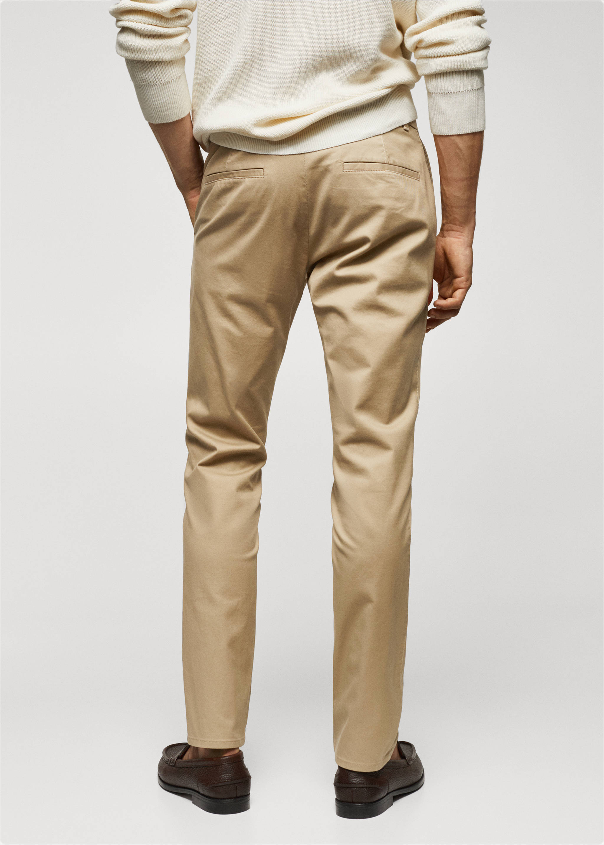 Slim fit serge chino trousers - Reverse of the article, Beige. Ref: 57044386-00.