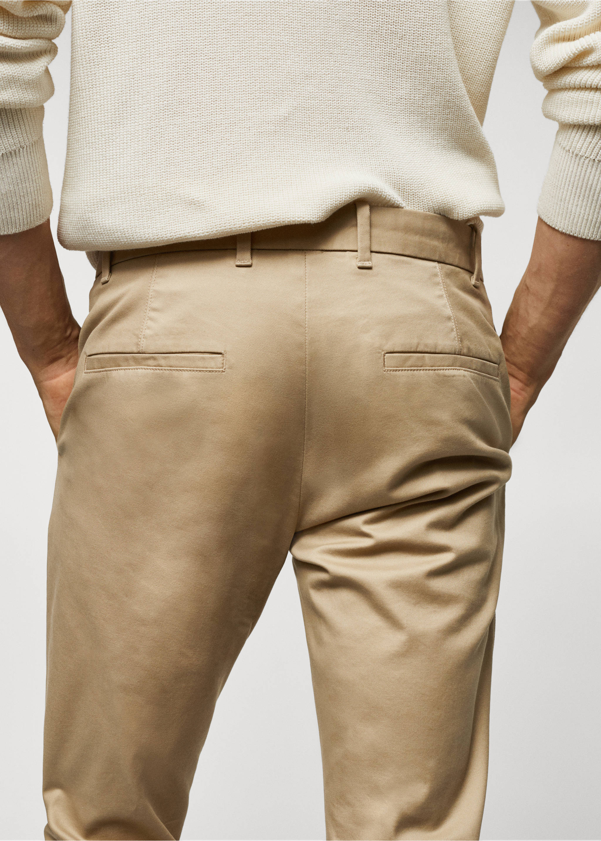 Slim fit serge chino trousers - Details of the article 4, Beige. Ref: 57044386-00.