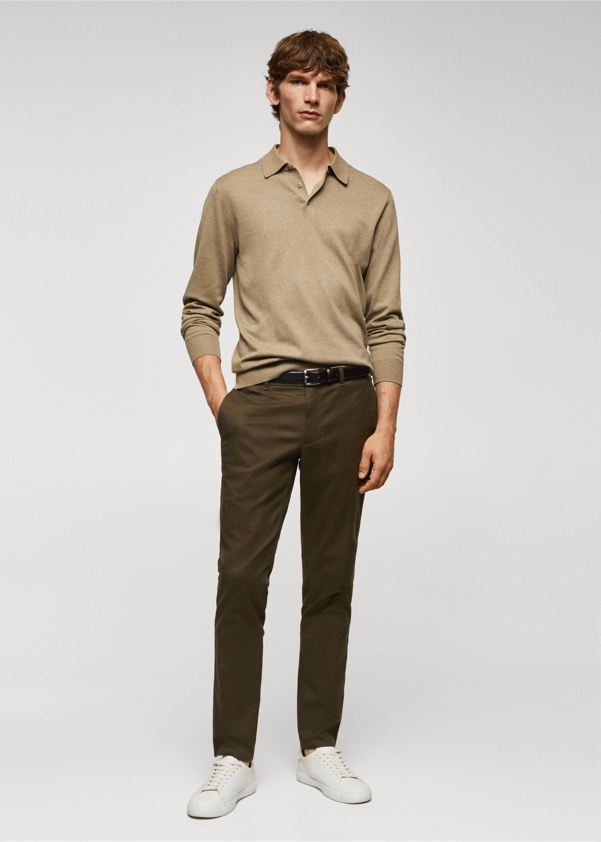 Slim fit serge chino trousers - General plane, Medium Green. Ref: 57044386-00.