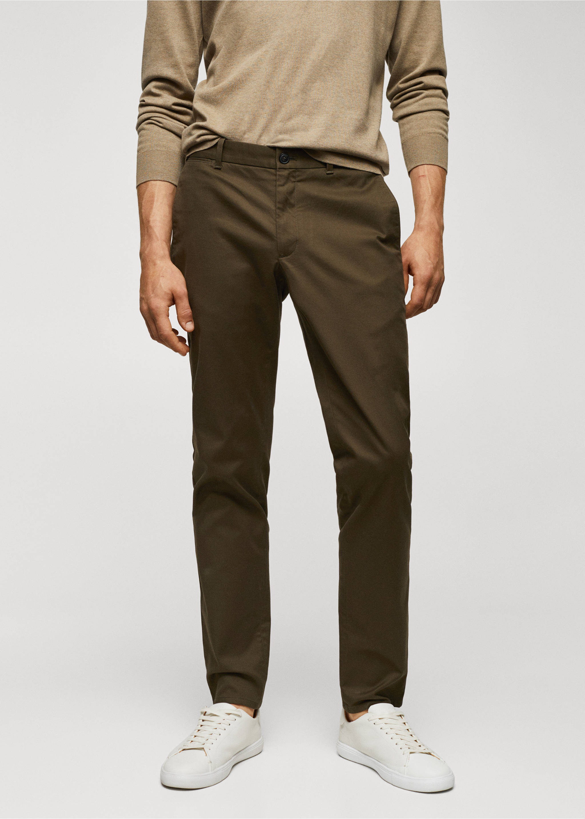 Slim fit serge chino trousers - Medium plane, Medium Green. Ref: 57044386-00.