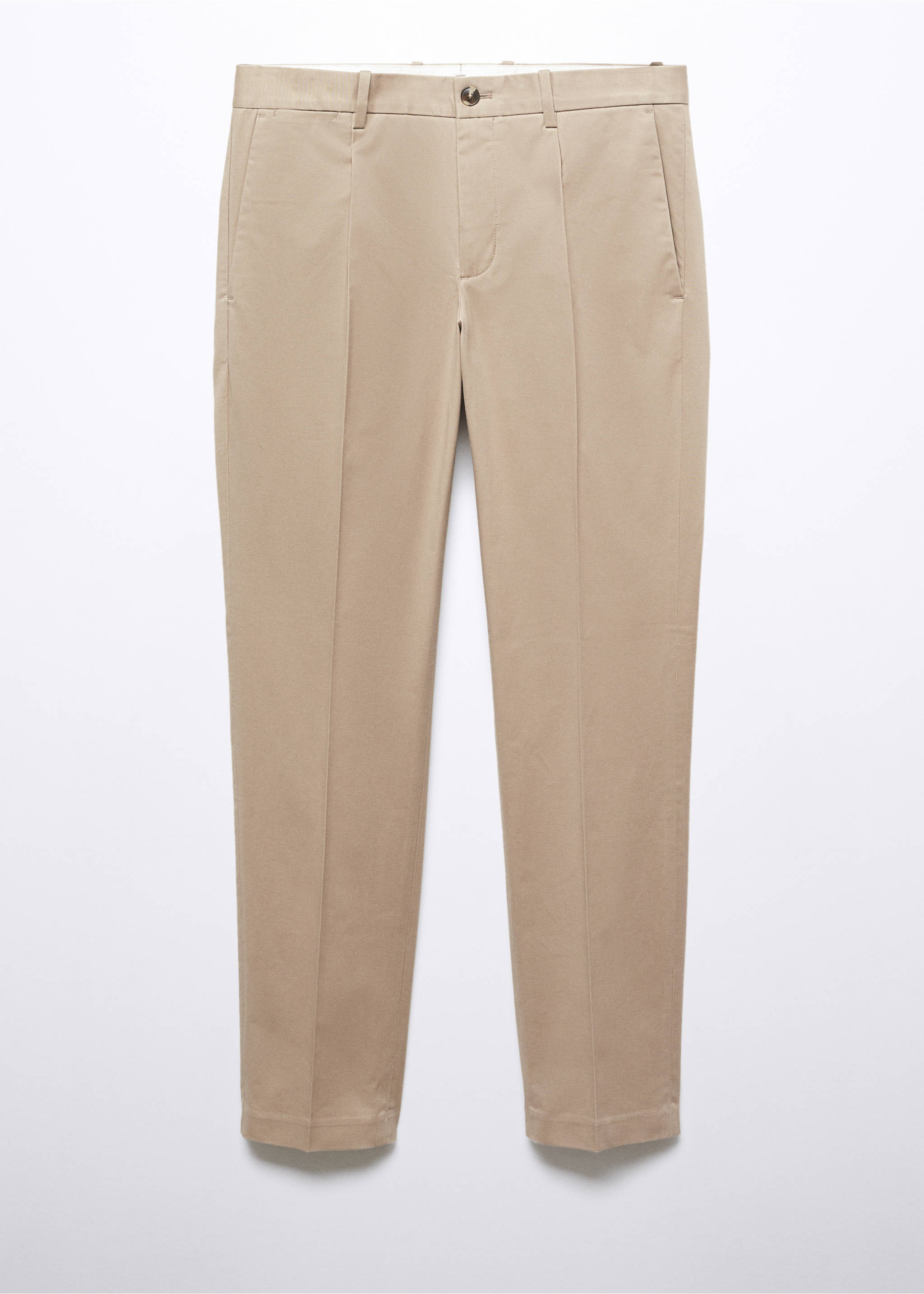 Slim-fit pleated cotton chinos - Article without model, Beige. Ref: 57044391-00.
