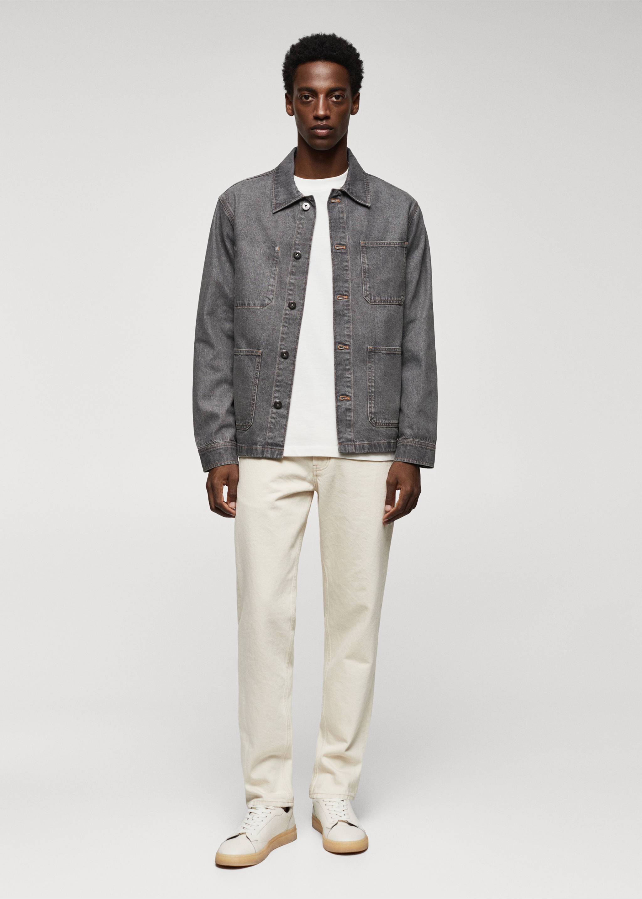 Jeans-Overshirt aus Baumwolle mit Taschen - Allgemeine Ansicht, Denim Grau. Ref: 57044416-00.