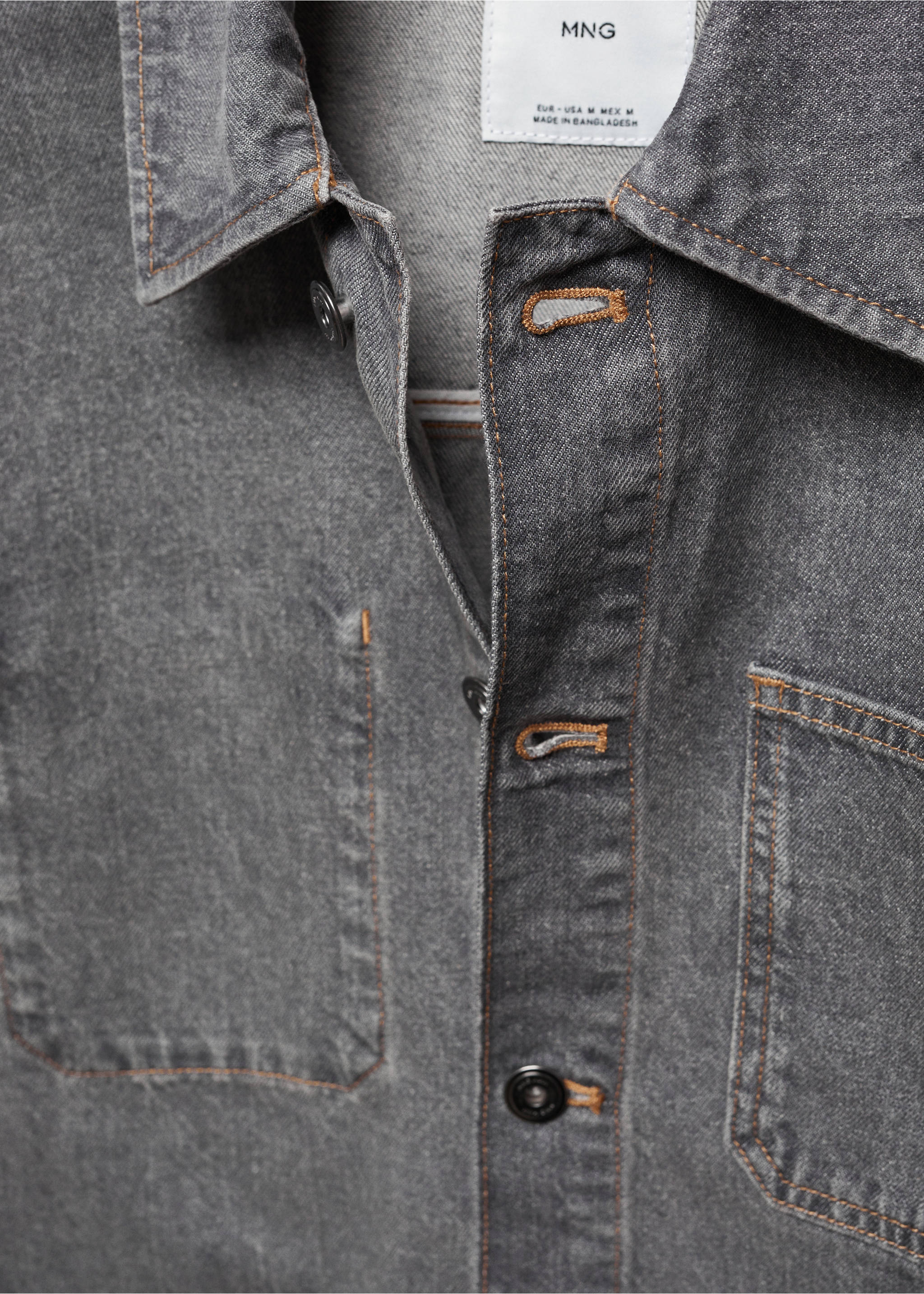 Jeans-Overshirt aus Baumwolle mit Taschen - Detail des Artikels 8, Denim Grau. Ref: 57044416-00.