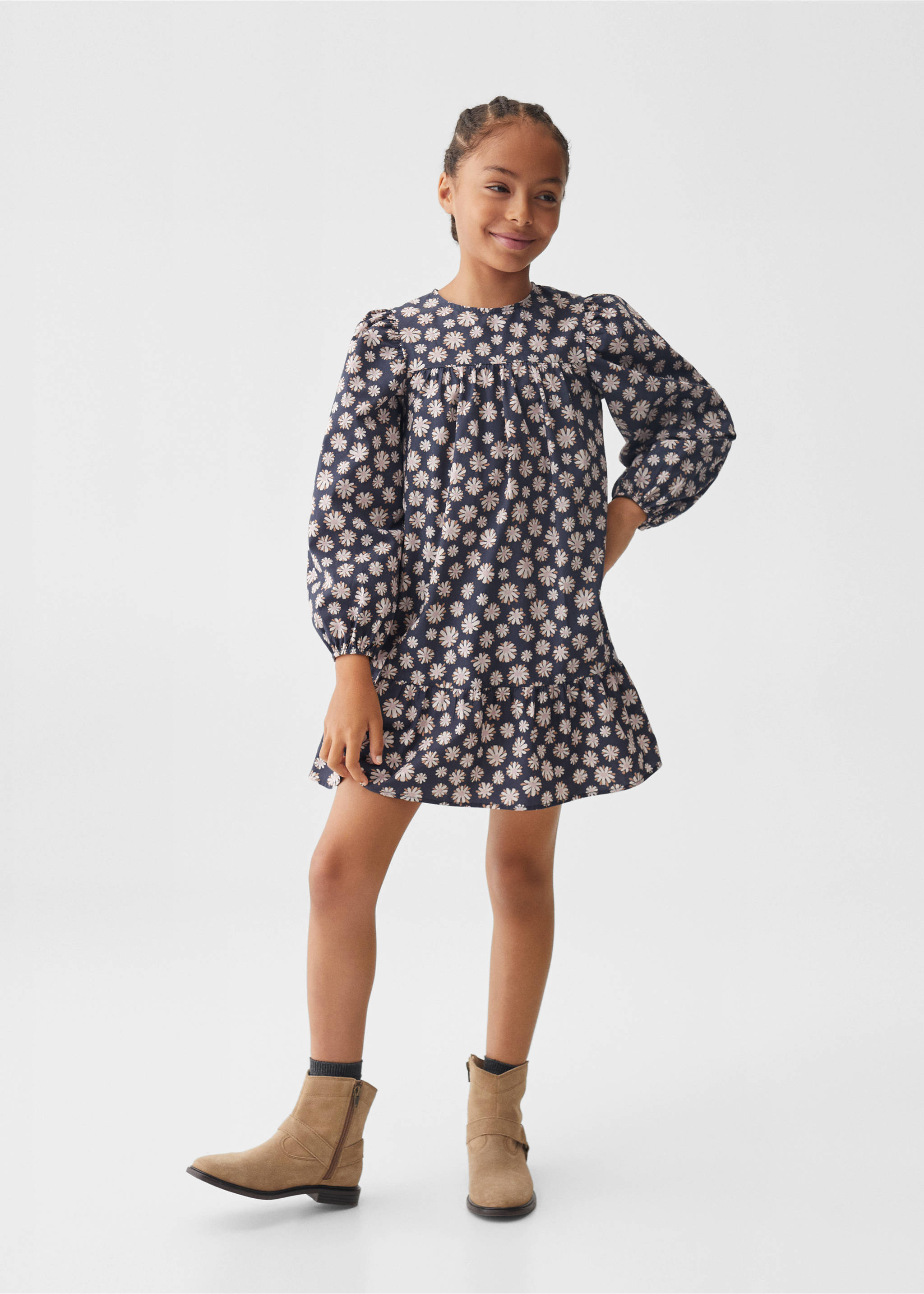 Robe coton fleurs - Plan général, Gris. Ref: 57044420-00.