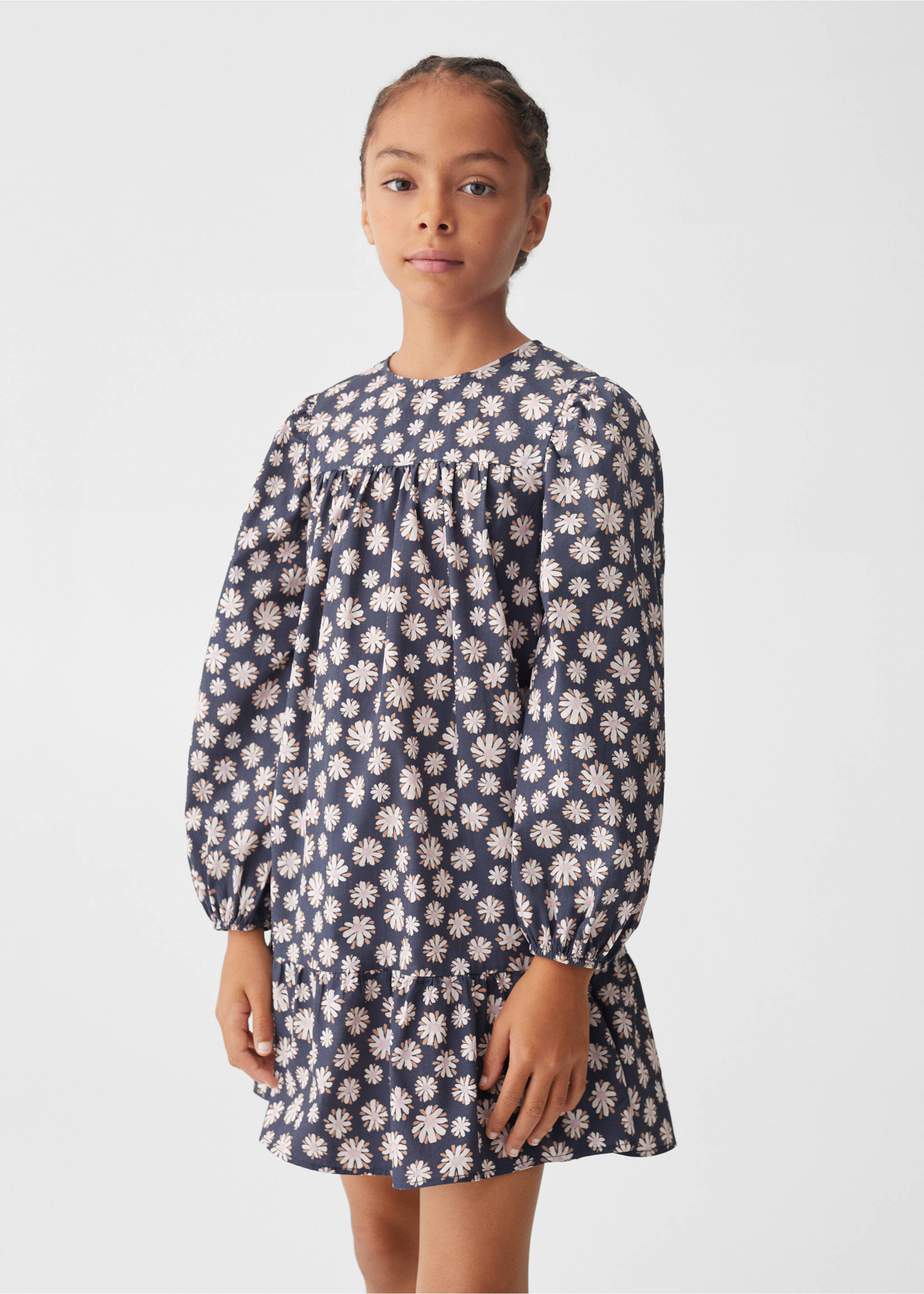 Robe coton fleurs - Plan moyen, Gris. Ref: 57044420-00.