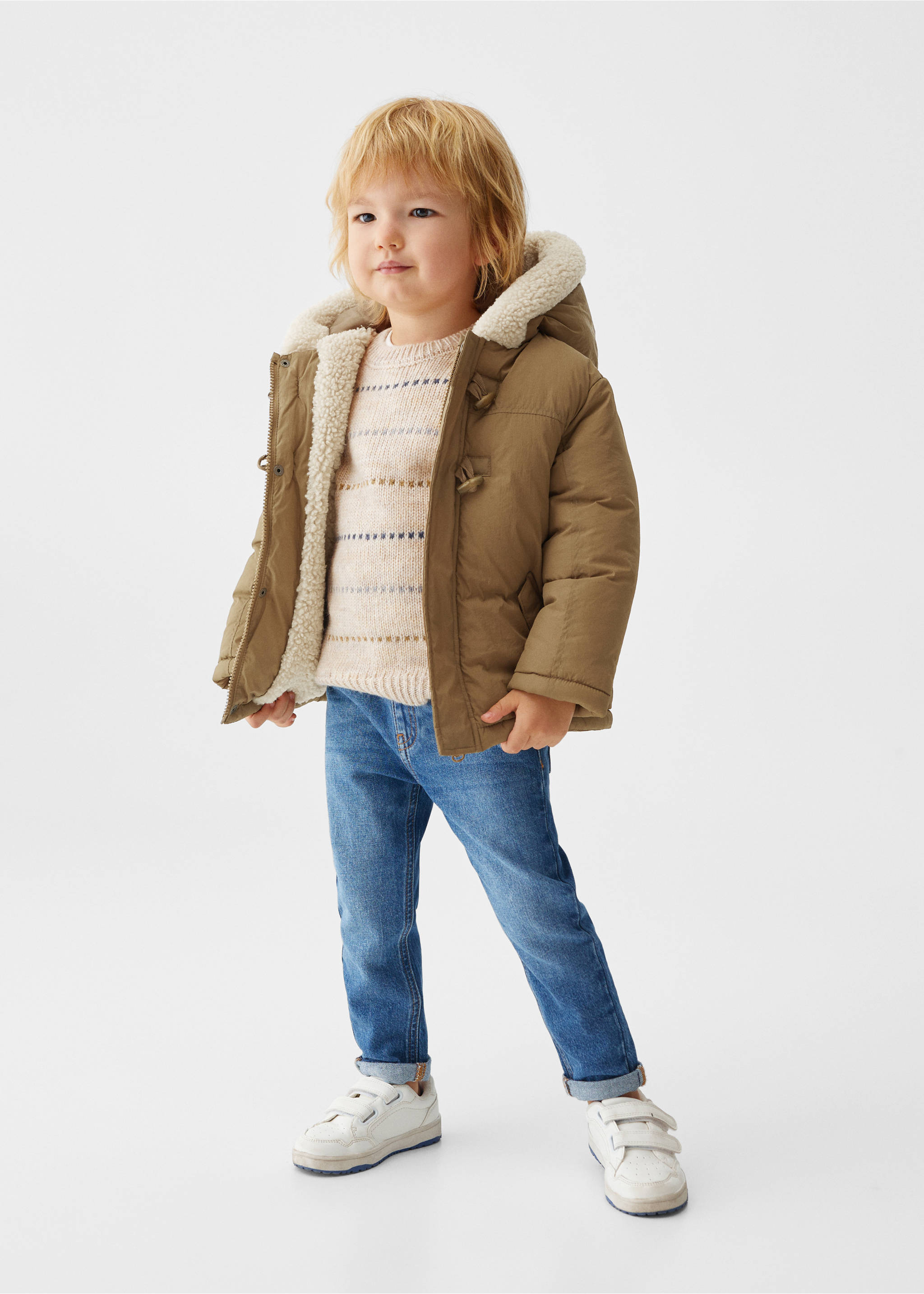 Padded anorak with shearling lining - General plane, Beige. Ref: 57044757-00.