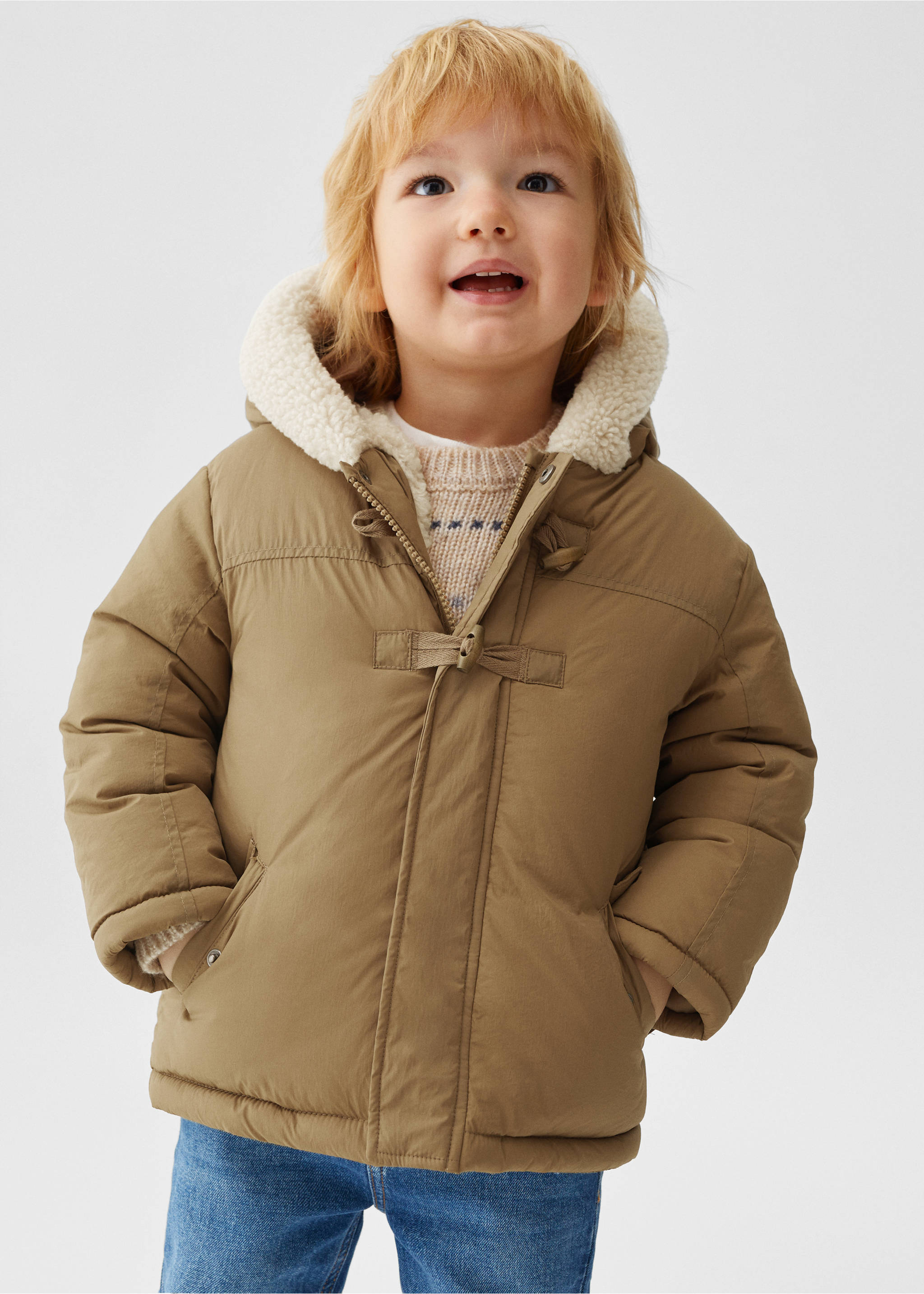 Padded anorak with shearling lining - Medium plane, Beige. Ref: 57044757-00.