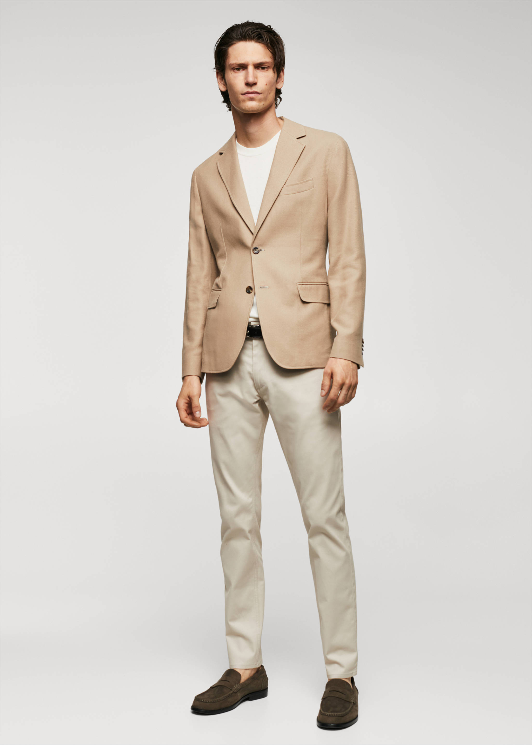 Strukturierter Slim Fit-Baumwollblazer - Allgemeine Ansicht, Beige. Ref: 57044760-00.