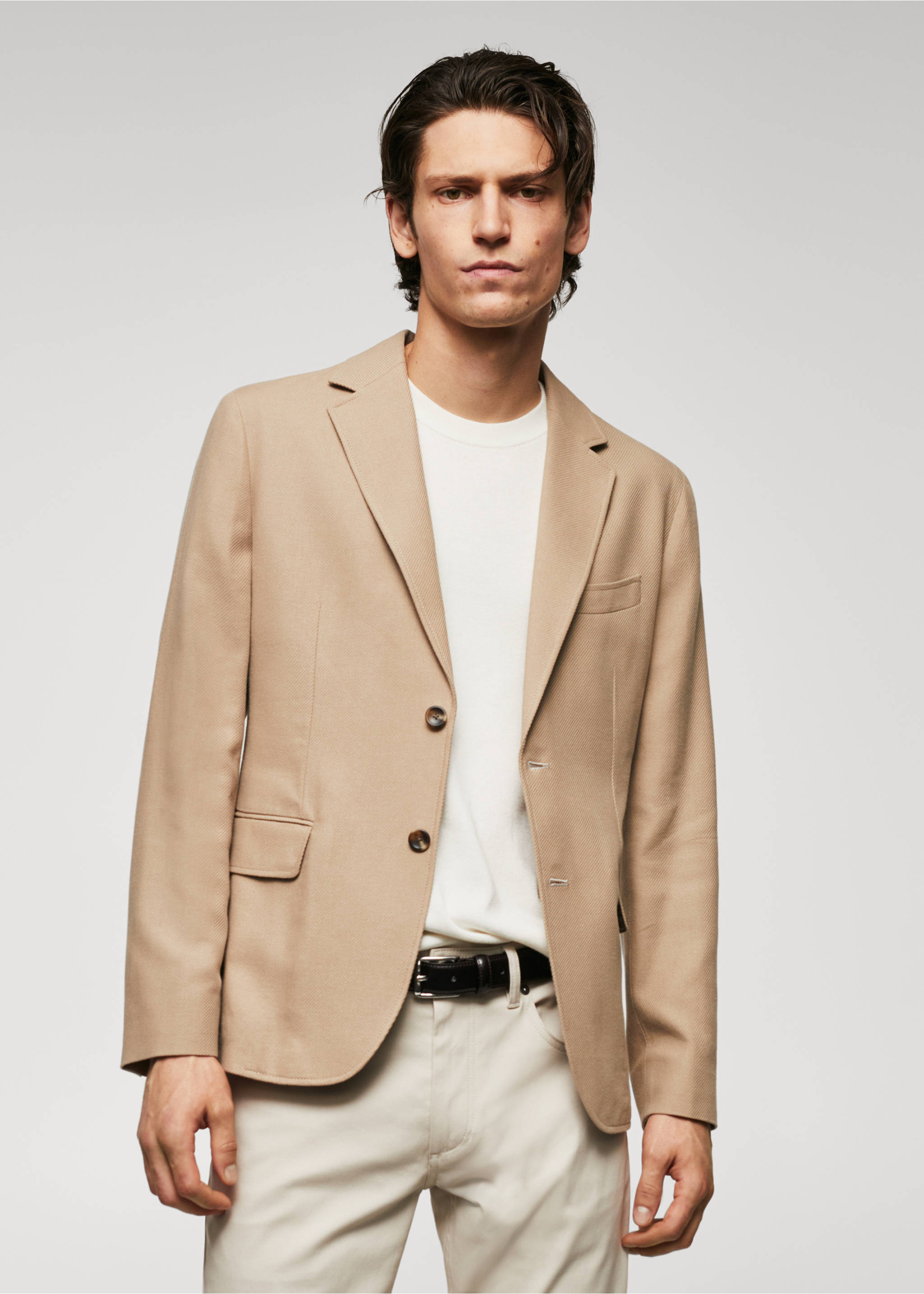 Strukturierter Slim Fit-Baumwollblazer - Mittlere Ansicht, Beige. Ref: 57044760-00.