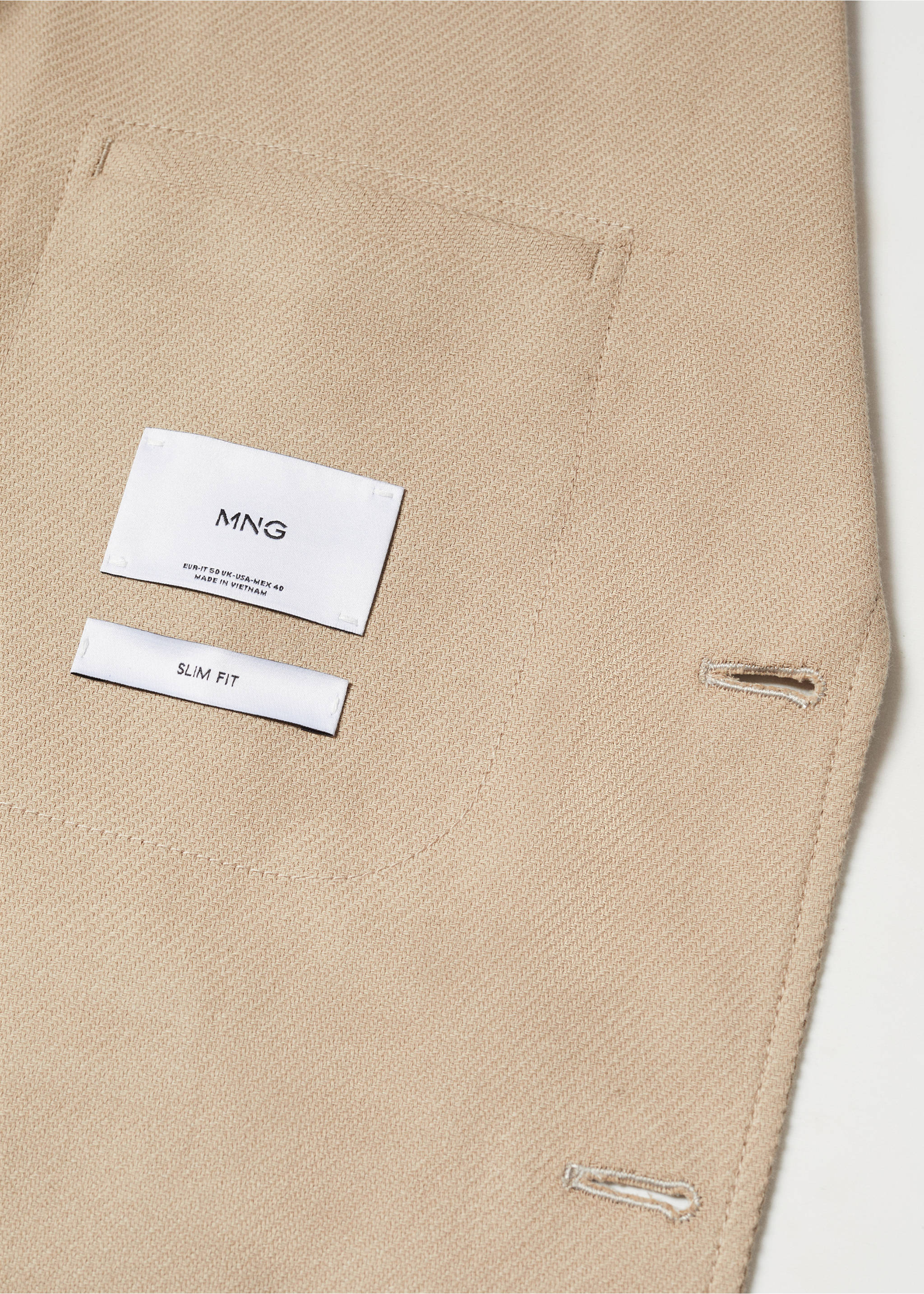 Strukturierter Slim Fit-Baumwollblazer - Detail des Artikels 8, Beige. Ref: 57044760-00.