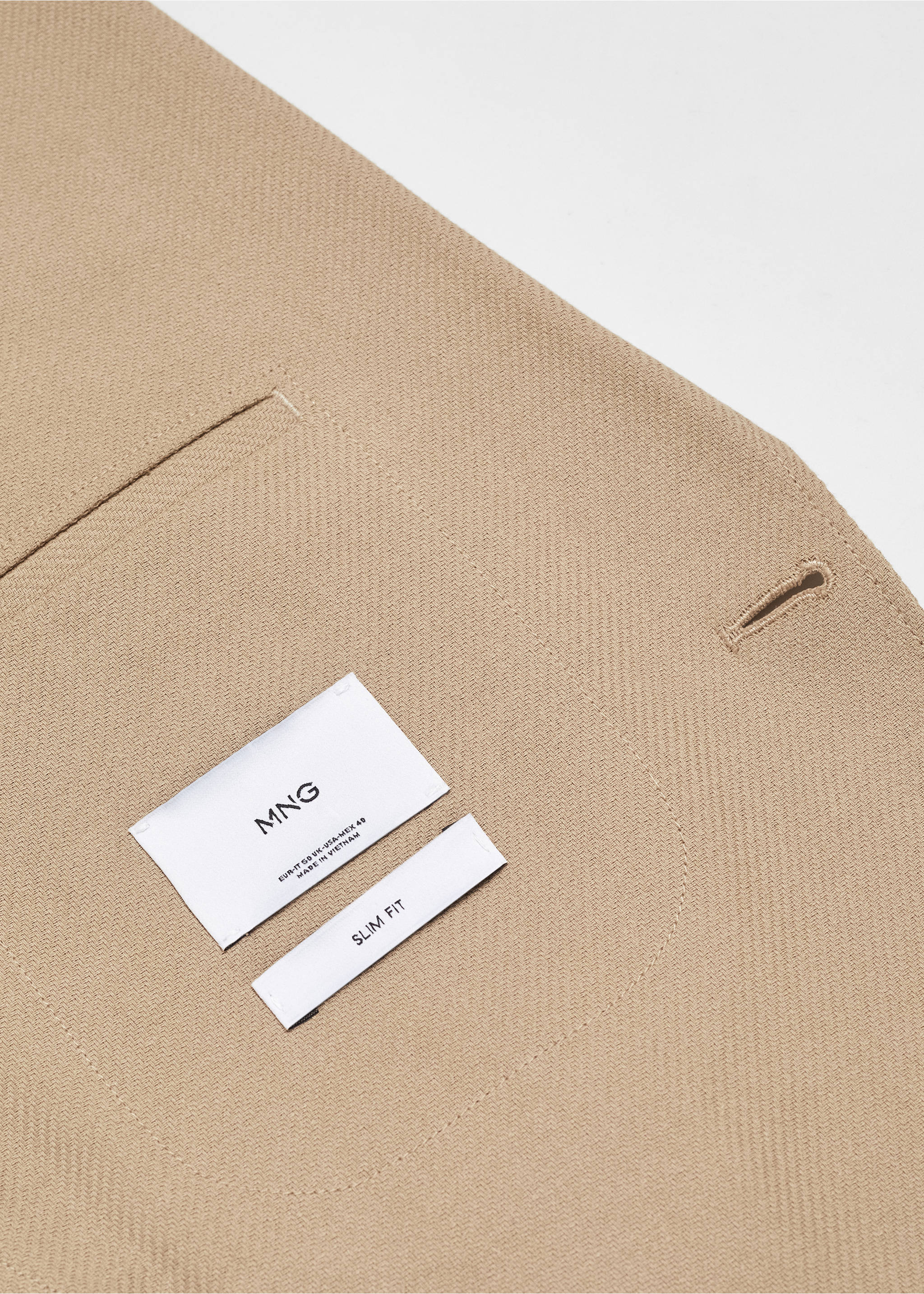 Strukturierter Slim Fit-Baumwollblazer - Detail des Artikels 0, Beige. Ref: 57044760-00.