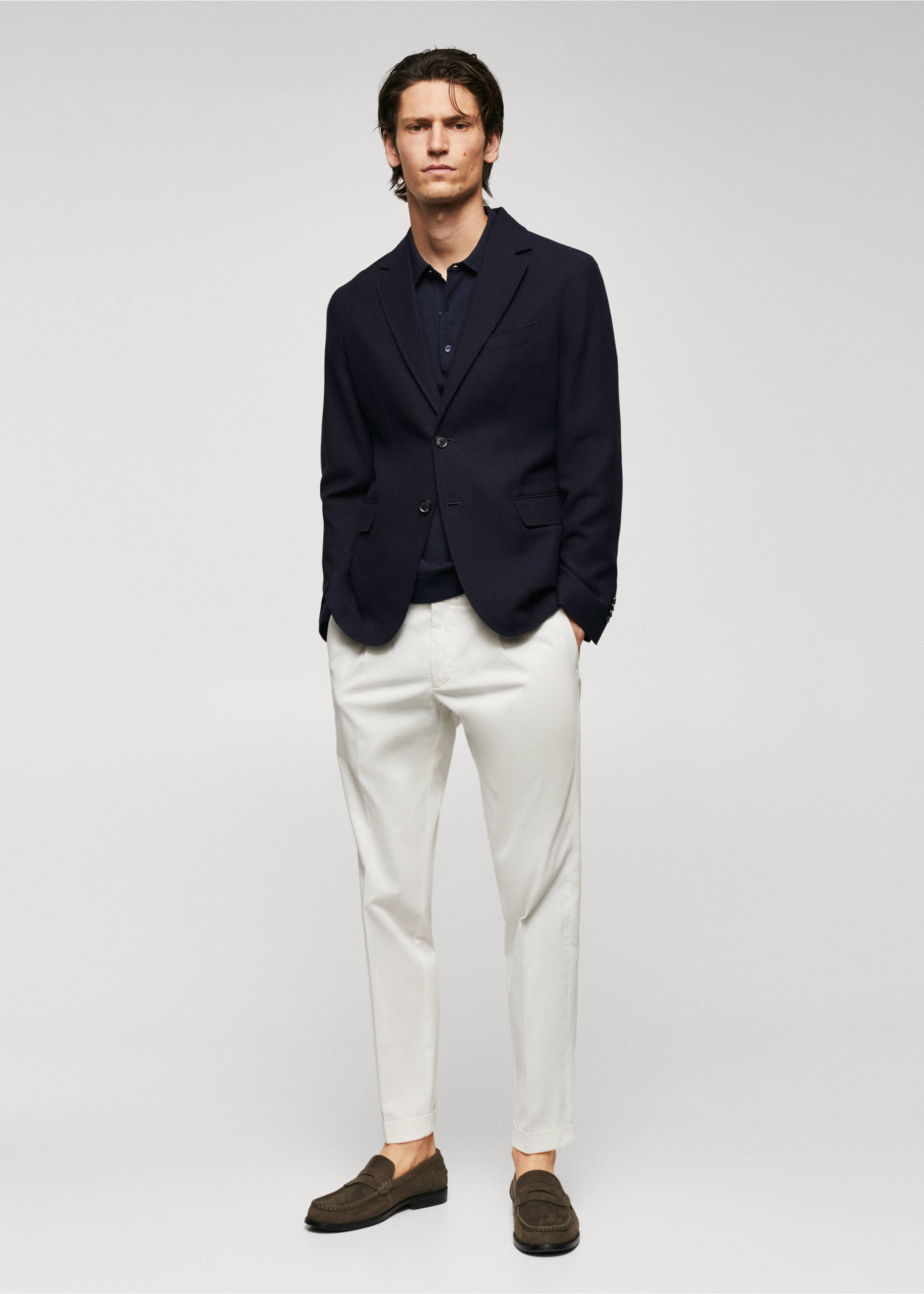 Strukturierter Slim Fit-Baumwollblazer - Allgemeine Ansicht, Marineblau. Ref: 57044760-00.