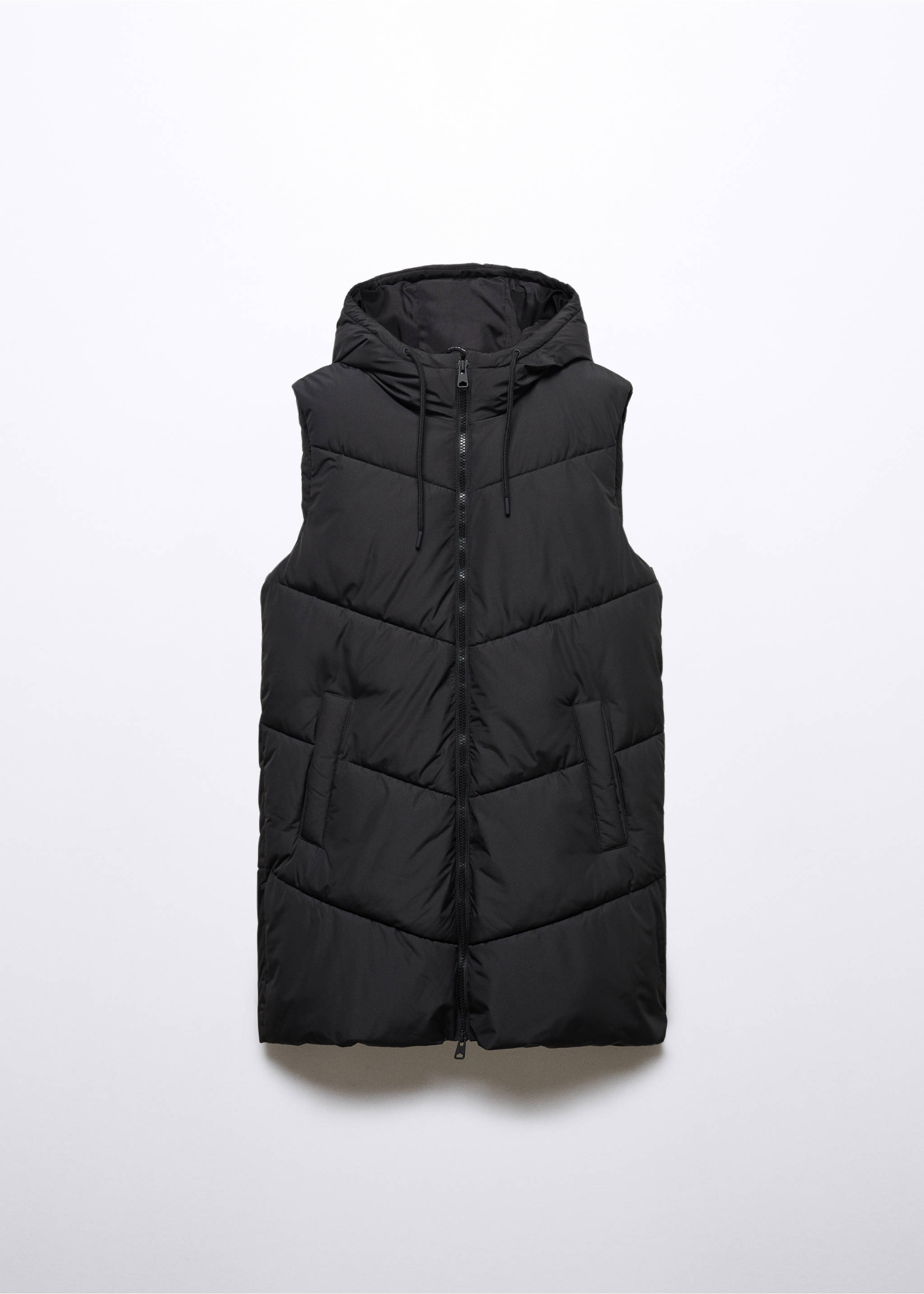 Long puffer vest - Article without model, Black. Ref: 57045133-00.