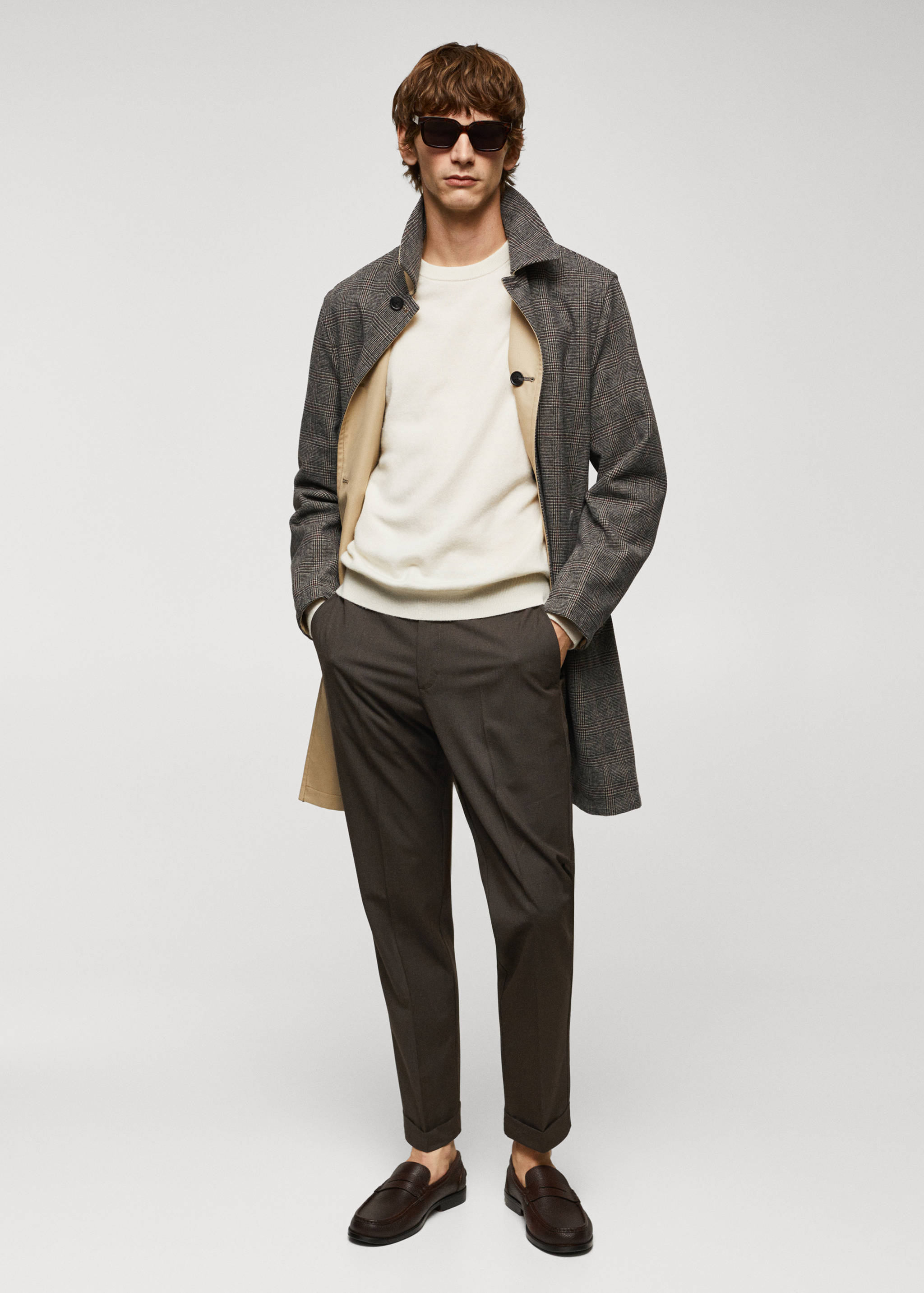 Micro-houndstooth wool-blend slim-fit trousers - General plane