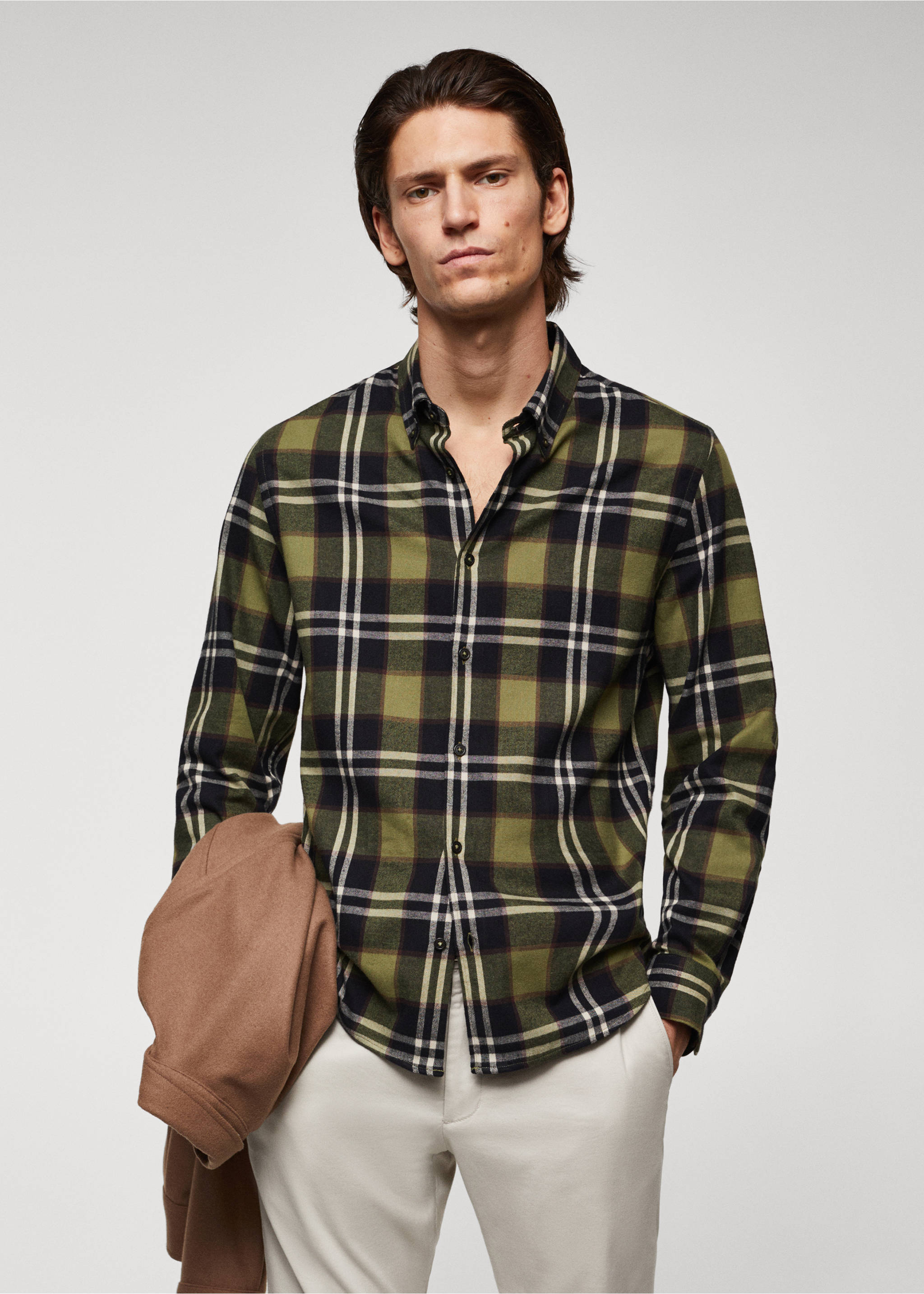 Regular fit checked flannel shirt - Medium plane, Green. Ref: 57045953-00.