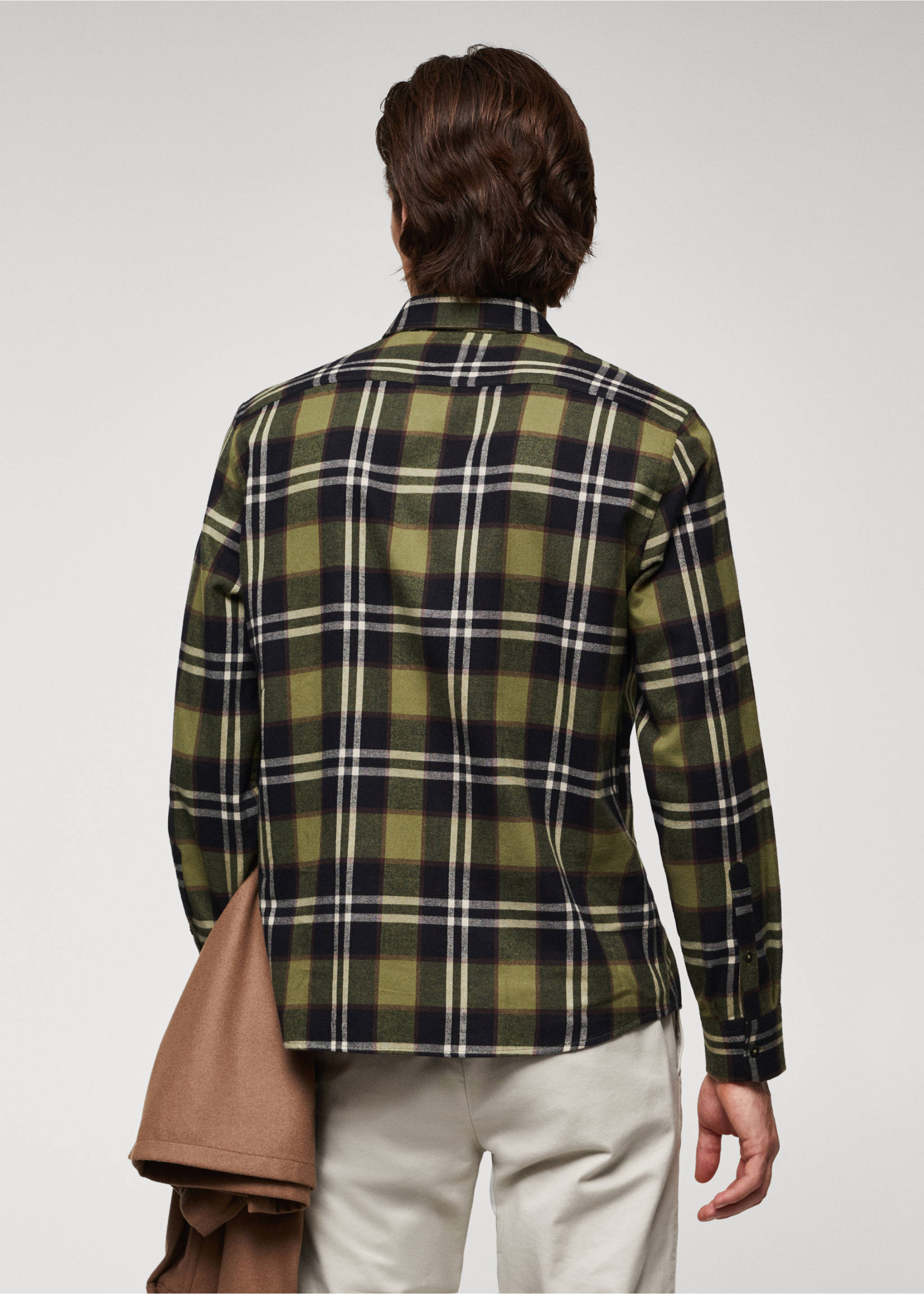 Regular fit checked flannel shirt - Reverse of the article, Green. Ref: 57045953-00.