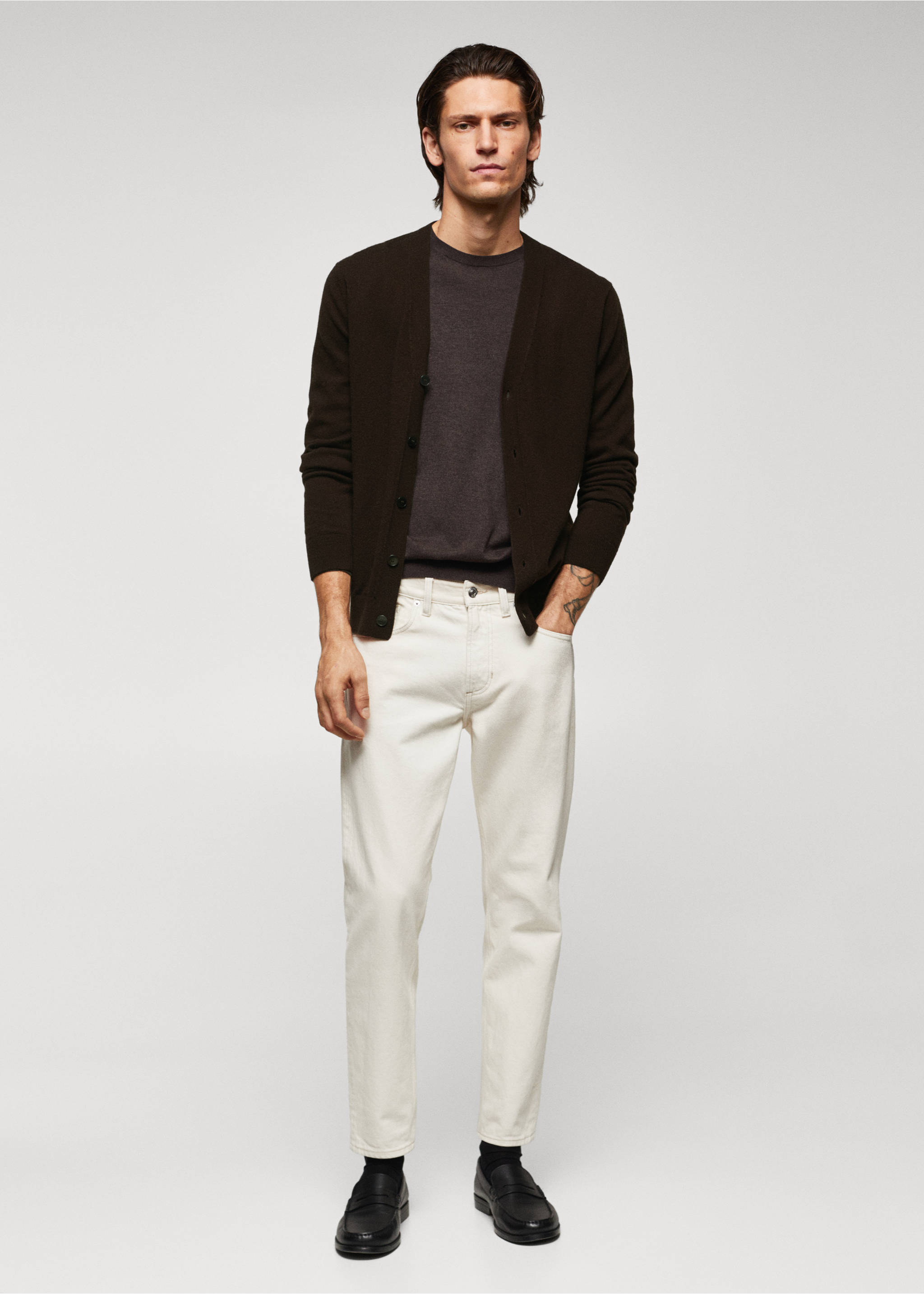 Cardigan aus Wollgemisch - Allgemeine Ansicht, Schokolade. Ref: 57045957-00.